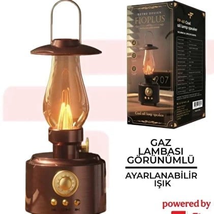FİOPLUS FP-60 Nostaljik Retro Gaz Lambası Taşınabilir Bluetooth Hoparlör Usb Fm Aux Girişi