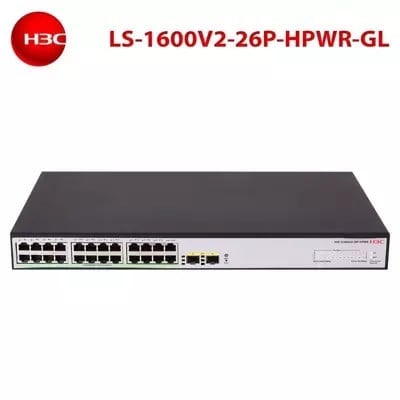 H3C S1600V2-26P-HPWR 24 PORT 10/100/1000 370W POE +2SFP YONETILEBILIR SWITCH