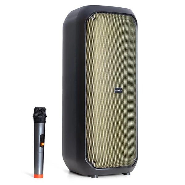 Hepu HP-106 2x8” RGB Işıklı Taşınabilir Bluetooth Partybox Hoparlör – 30W Güç + Kablosuz Mikrofon