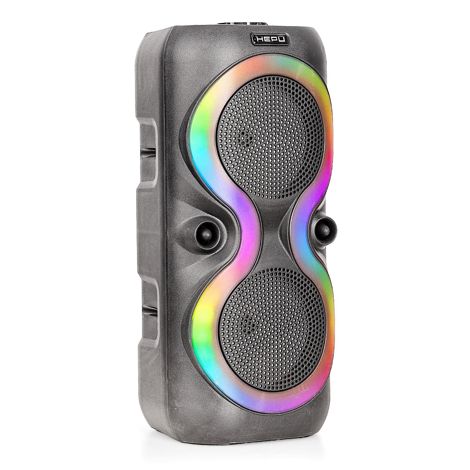 Hepu HP-110 2x6.5” RGB Işıklı Taşınabilir Bluetooth Hoparlör – 15W Güç + Kablolu Mikrofon
