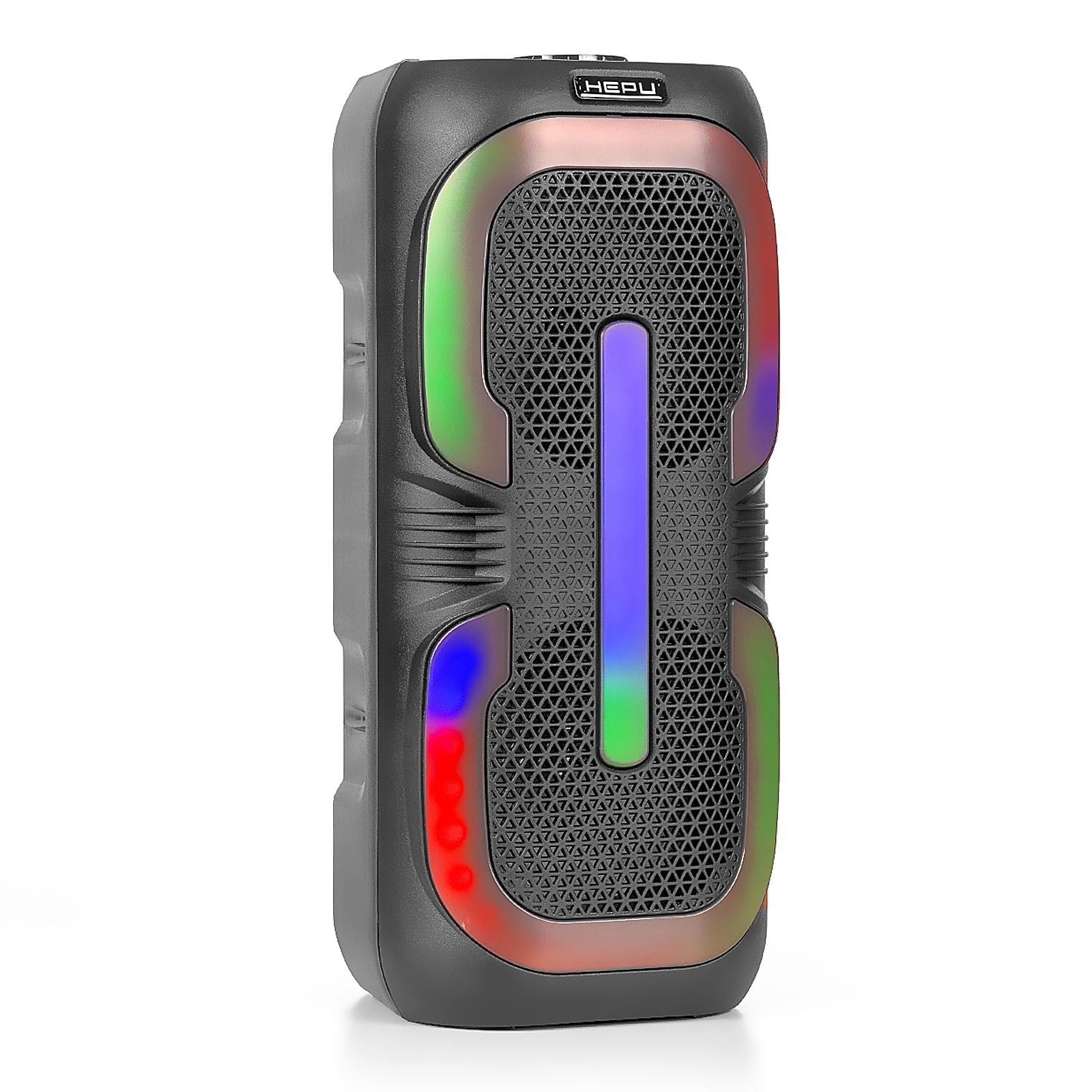 Hepu HP-111 2x6.5” RGB Işıklı Taşınabilir Bluetooth Hoparlör – 15W Güç + Kablolu Mikrofon