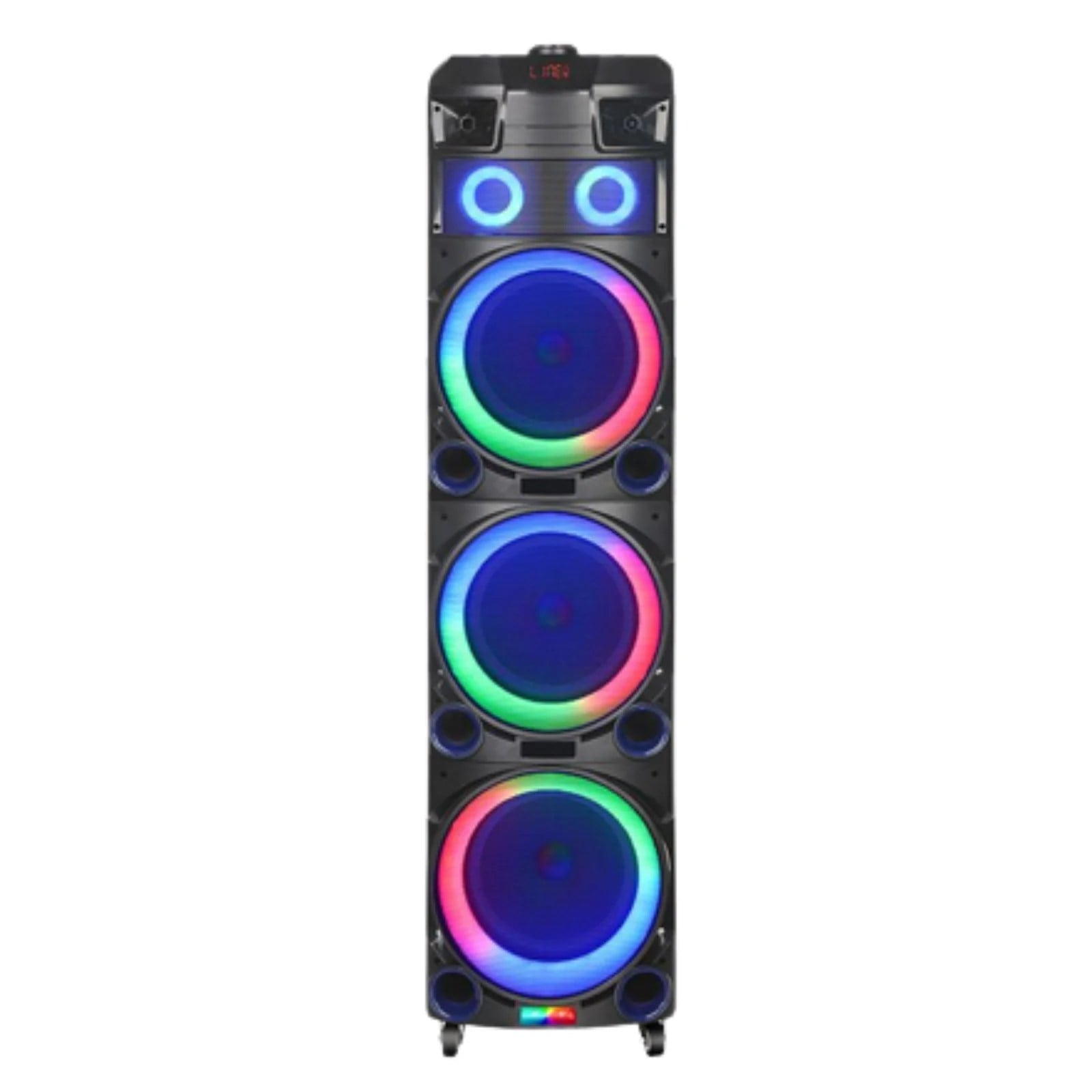 Hepu HP-912 Büyük Boy 150W RMS 3x12” PartyBox Bluetooth Hoparlör | RGB Işıklı | 2 Kablosuz Mikrofon