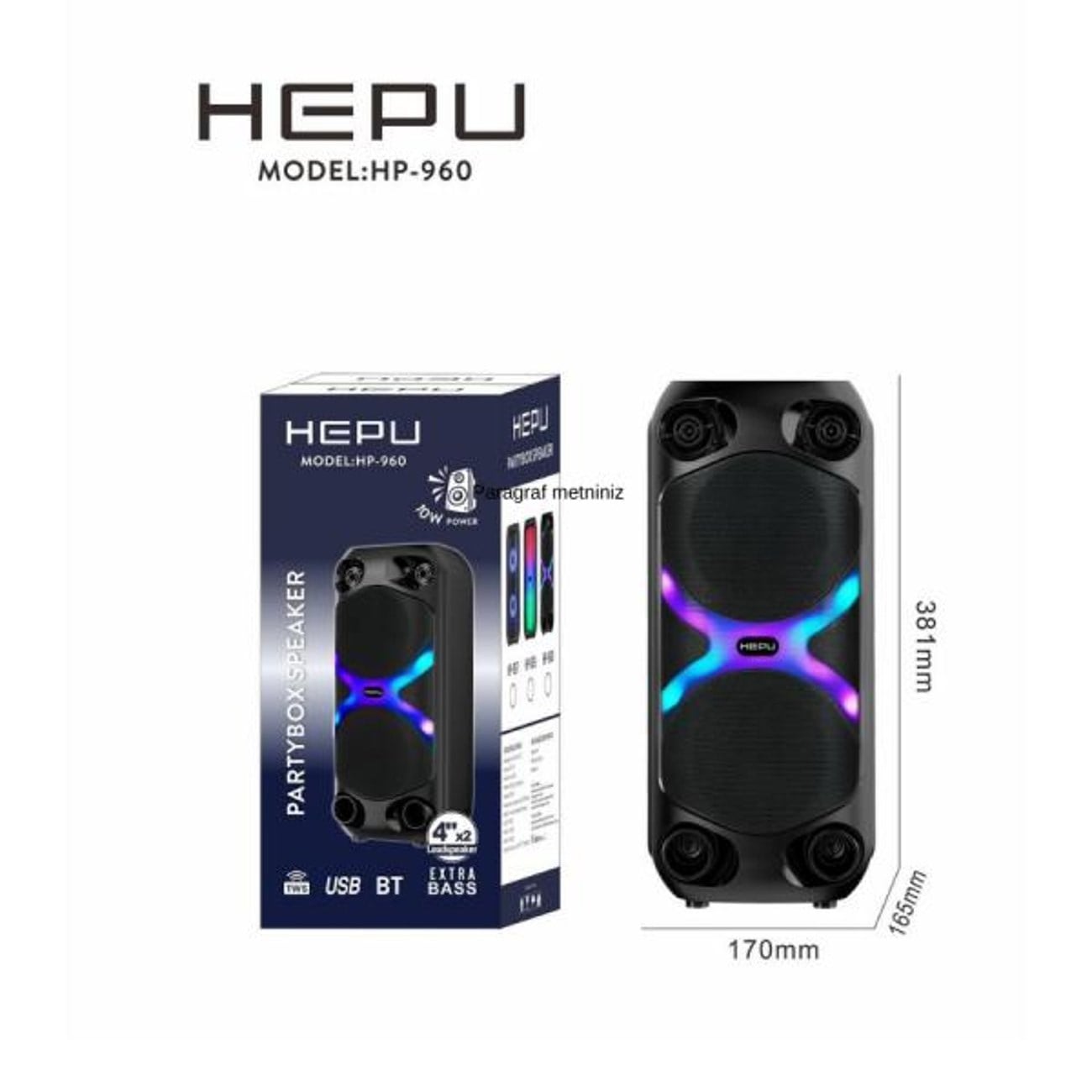 Hepu HP-960 Taşınabilir Şarjlı Rgb Bluetooth Hoparlör Extra Bass Performans