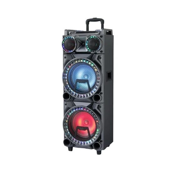 Hepu HP-973 Tekerlekli Party Hoparlör – 2 x 10” Woofer, 40W Güç, RGB Işık, 2 Kablosuz Mikrofon + Kumanda