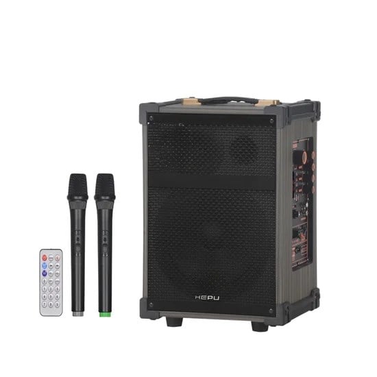 Hepu HP-977 Partybox Bluetooth Hoparlör – 12” Woofer, 50W Güç, 2 Kablosuz Mikrofon + Kumanda, TWS Destekli
