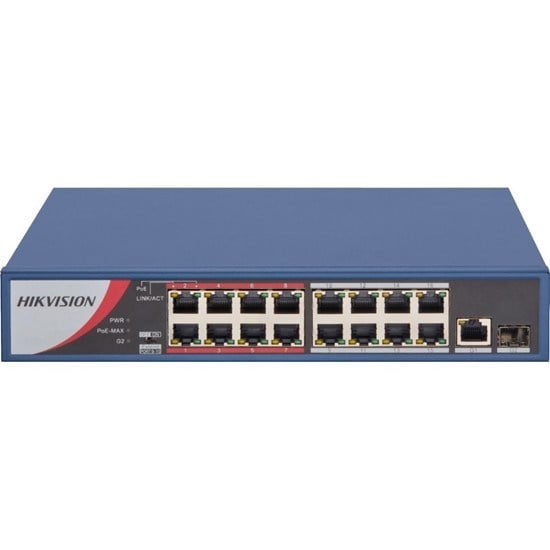 Hikvision NS-0318P-130(B) 16 Port 10/100 Poe Switch 1x1000 Mbps RJ45 Port, 1x1000 Mbps SFP