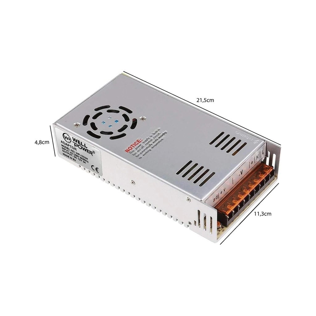 Metal Kasa Fanlı 12V30 Amper Adaptör