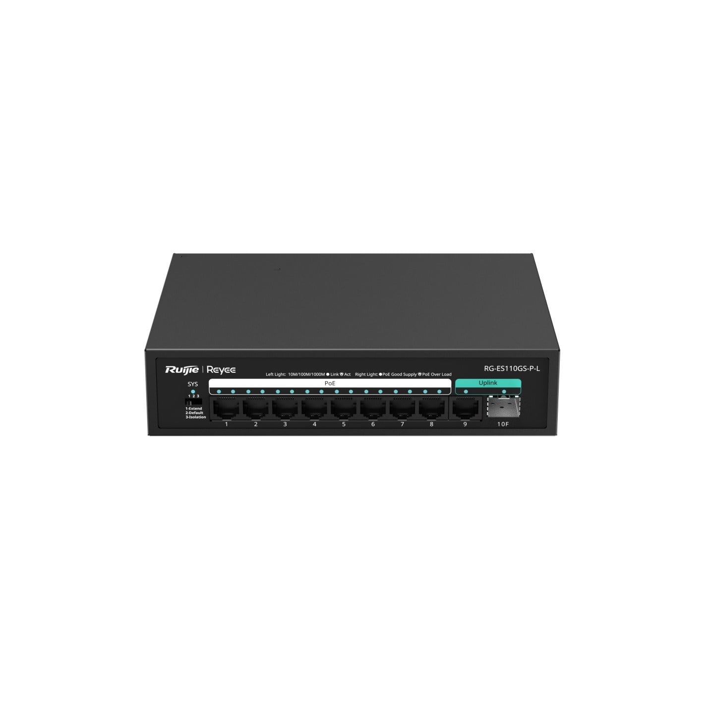 Reyee RG-ES110FG-P 10 Portlu, 10/100 Fast Ethernet, Tak Çalıştır Switch, 2 Gigabit Uplink, 8 Port PoE+ (110W