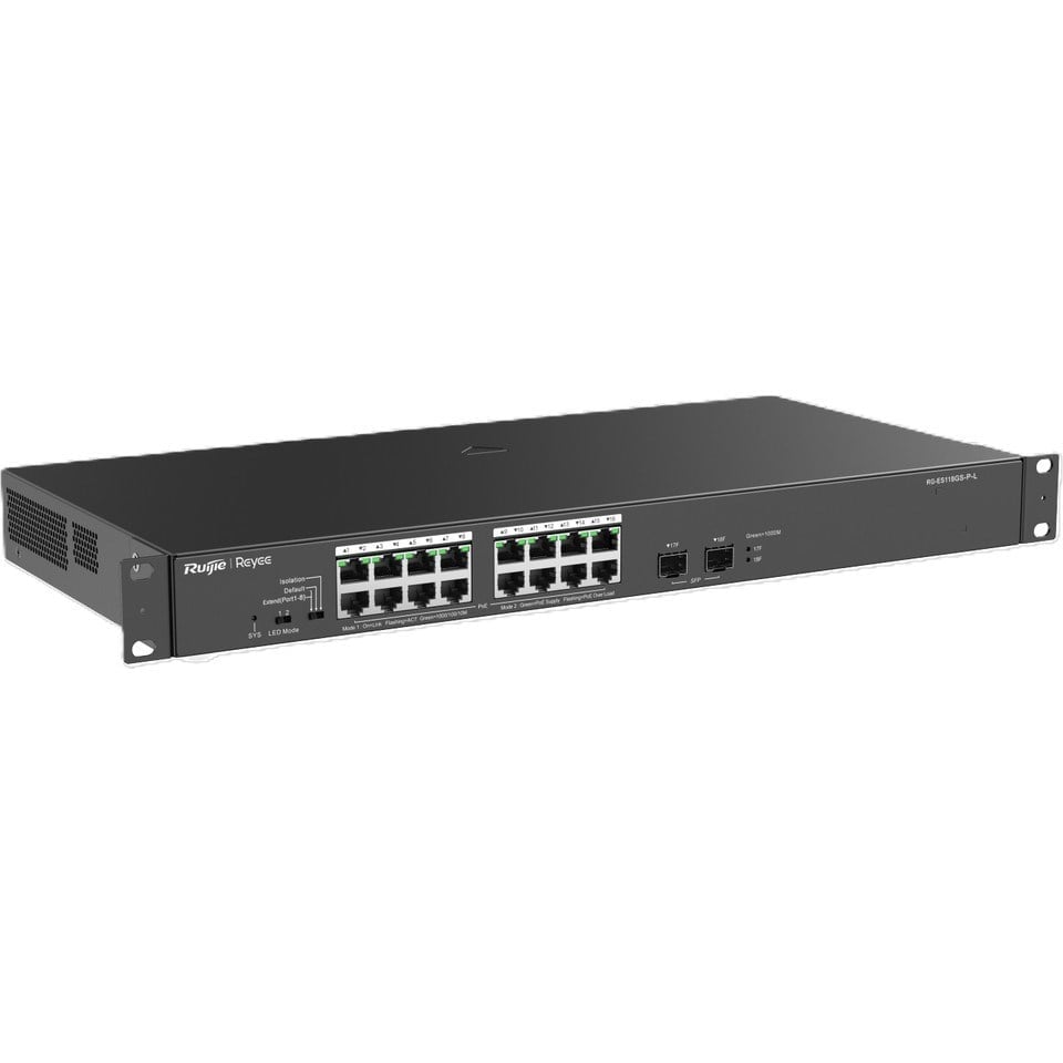 Reyee RG-ES118GS-P-L 18 Portlu, 10/100/1000 Gigabit, Tak Çalıştır Switch, 2 x SFP, 16 Port PoE+ (247W)