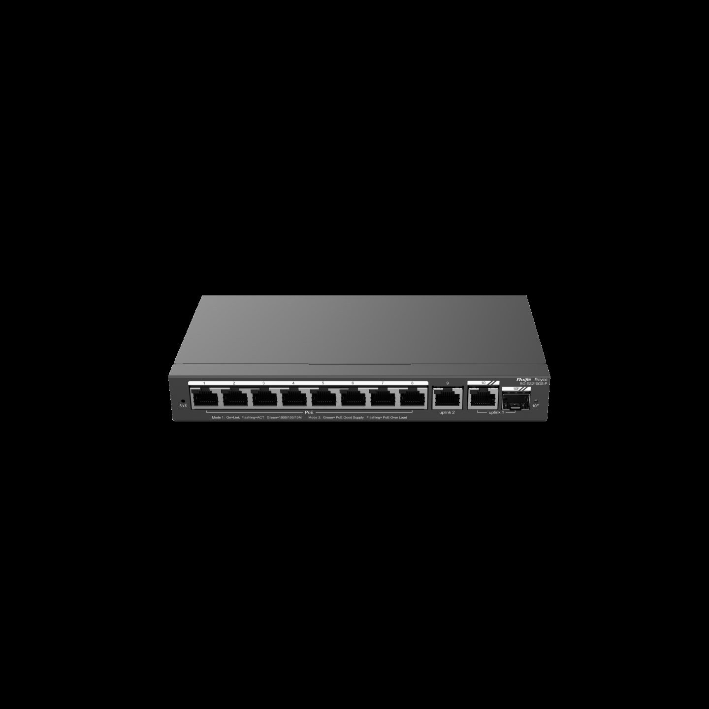 Reyee RG-ES210GS-P 10 Portlu, 10/100/1000 Gigabit, Yönetilebilir Switch, 1 Gigabit Uplink, 1 Gigabit Combo, 8 Port PoE+ (120W)