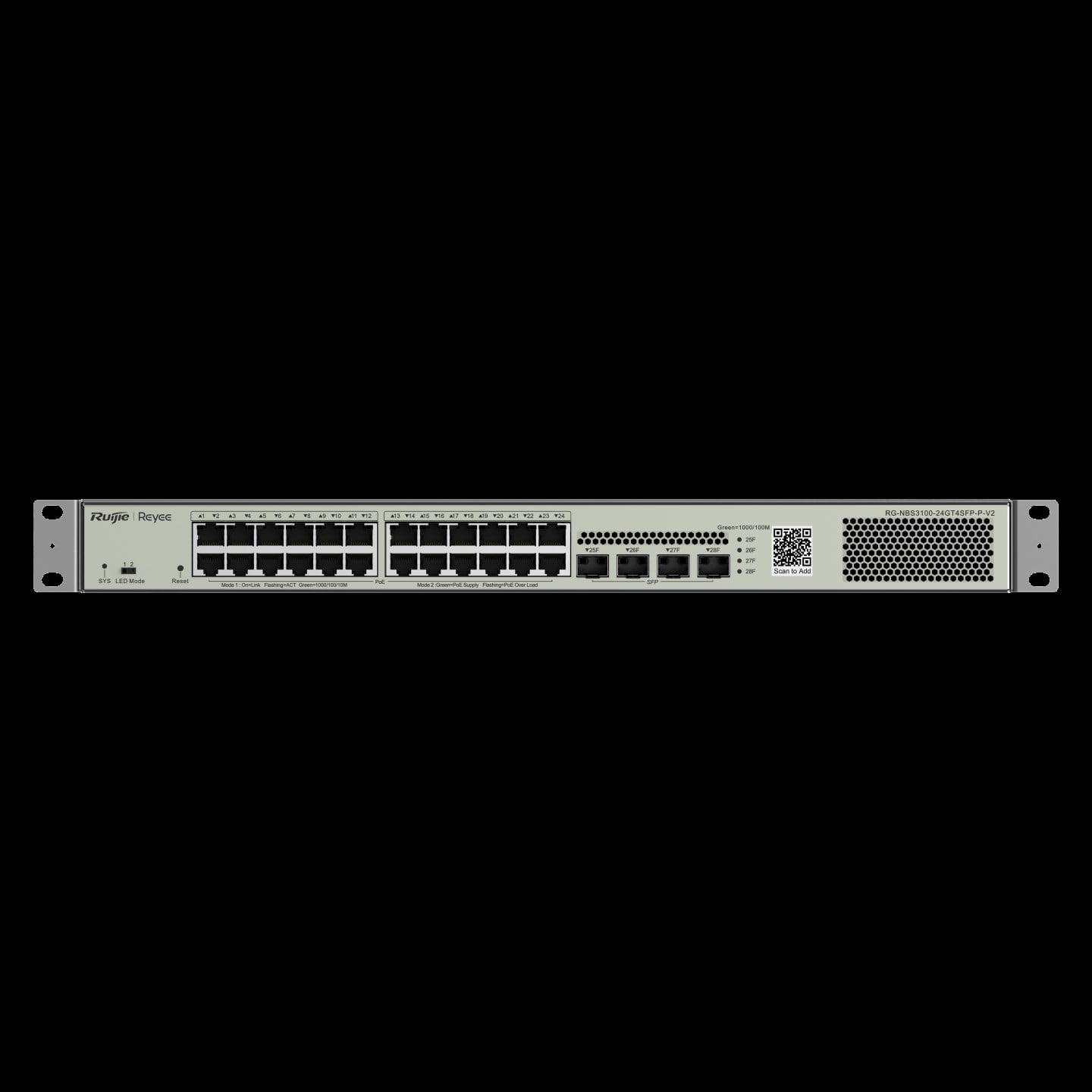 Reyee RG-NBS3100-24GT4SFP-P-V2 24 Portlu, 10/100/1000 Gigabit, L2 Yönetilebilir Switch, 4 SFP, 24 Port PoE+ (370W)