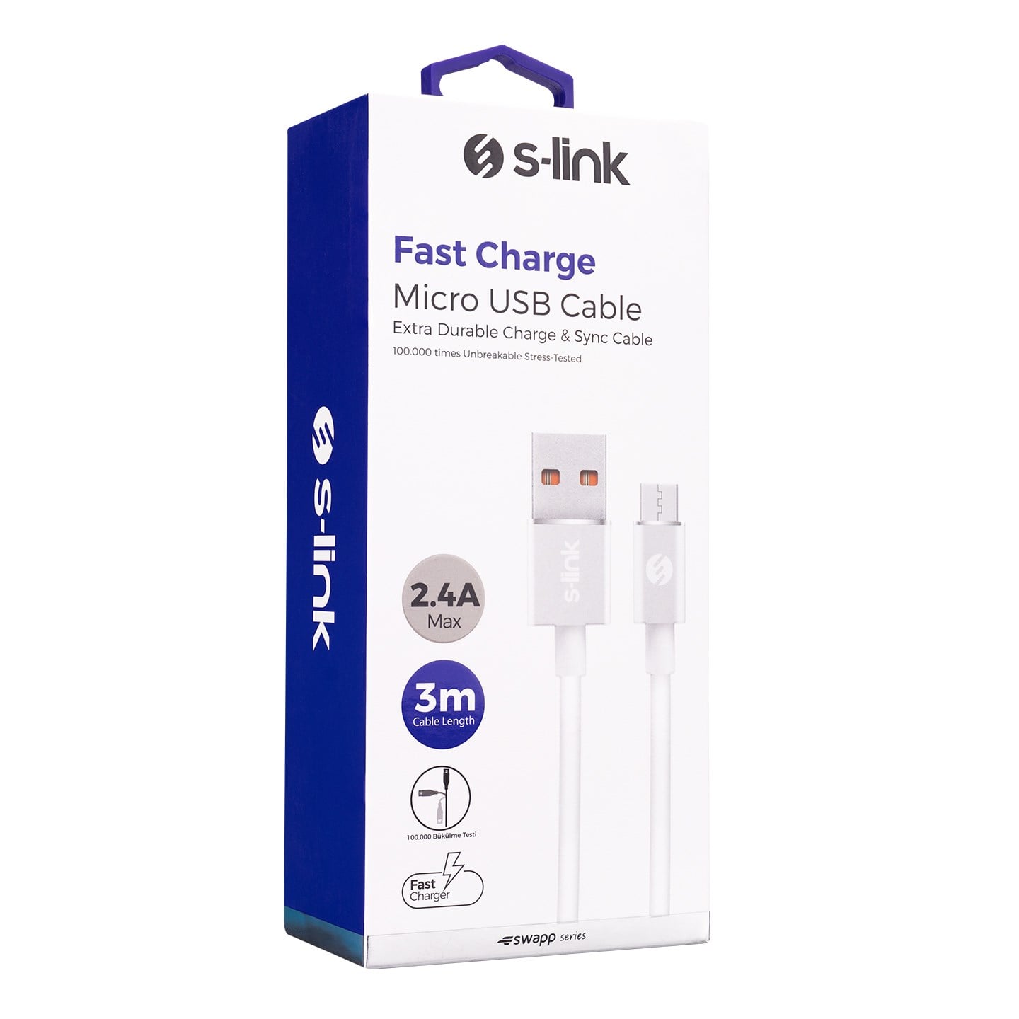 S-link 3m 2.4A Usb to Micro Usb Beyaz Data+Şarj Ka SW-C509
