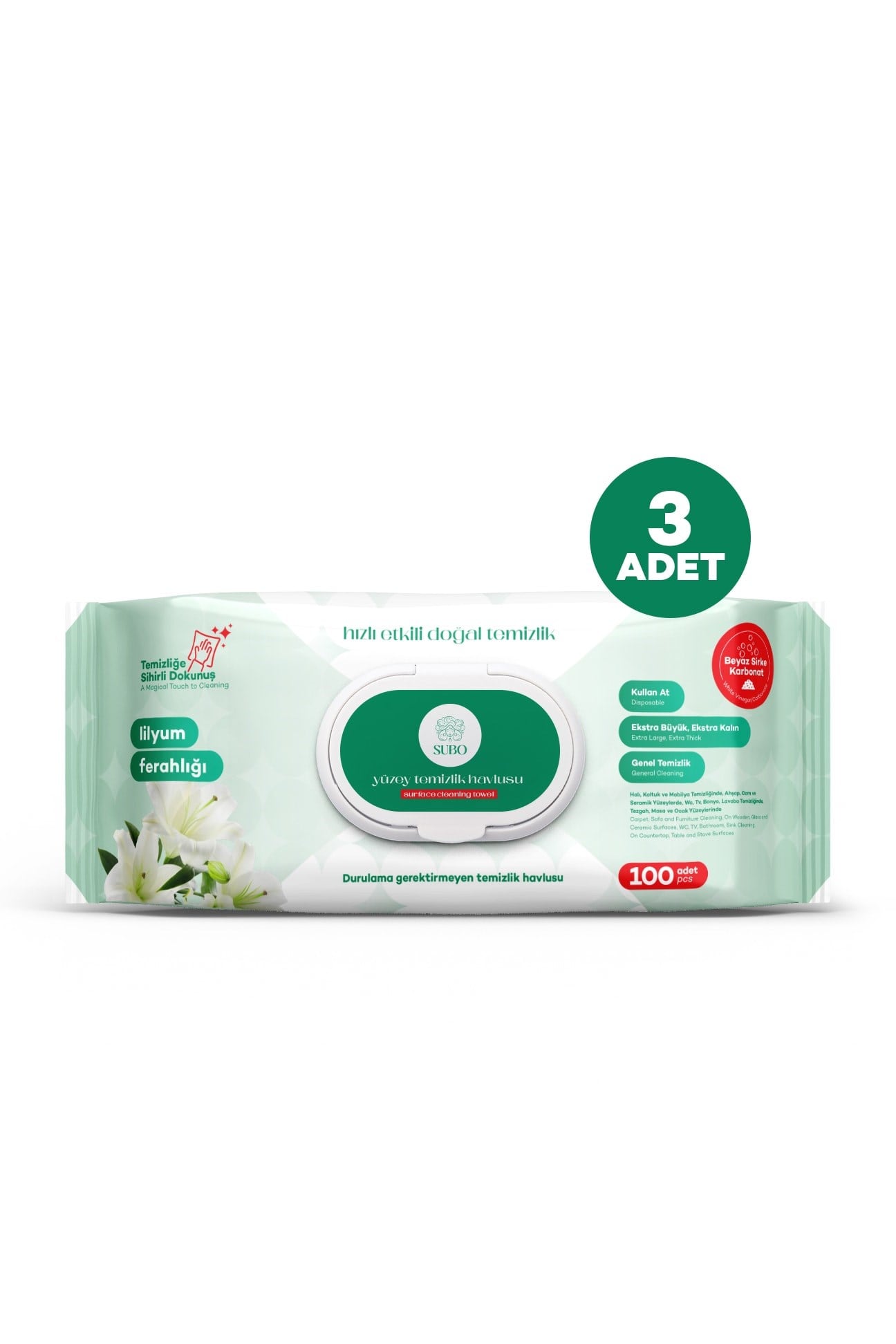 SUBO YÜZEY TEMİZLİK HAVLUSU 100 'LÜ  LİLYUM FERAHLIĞI 3X100
