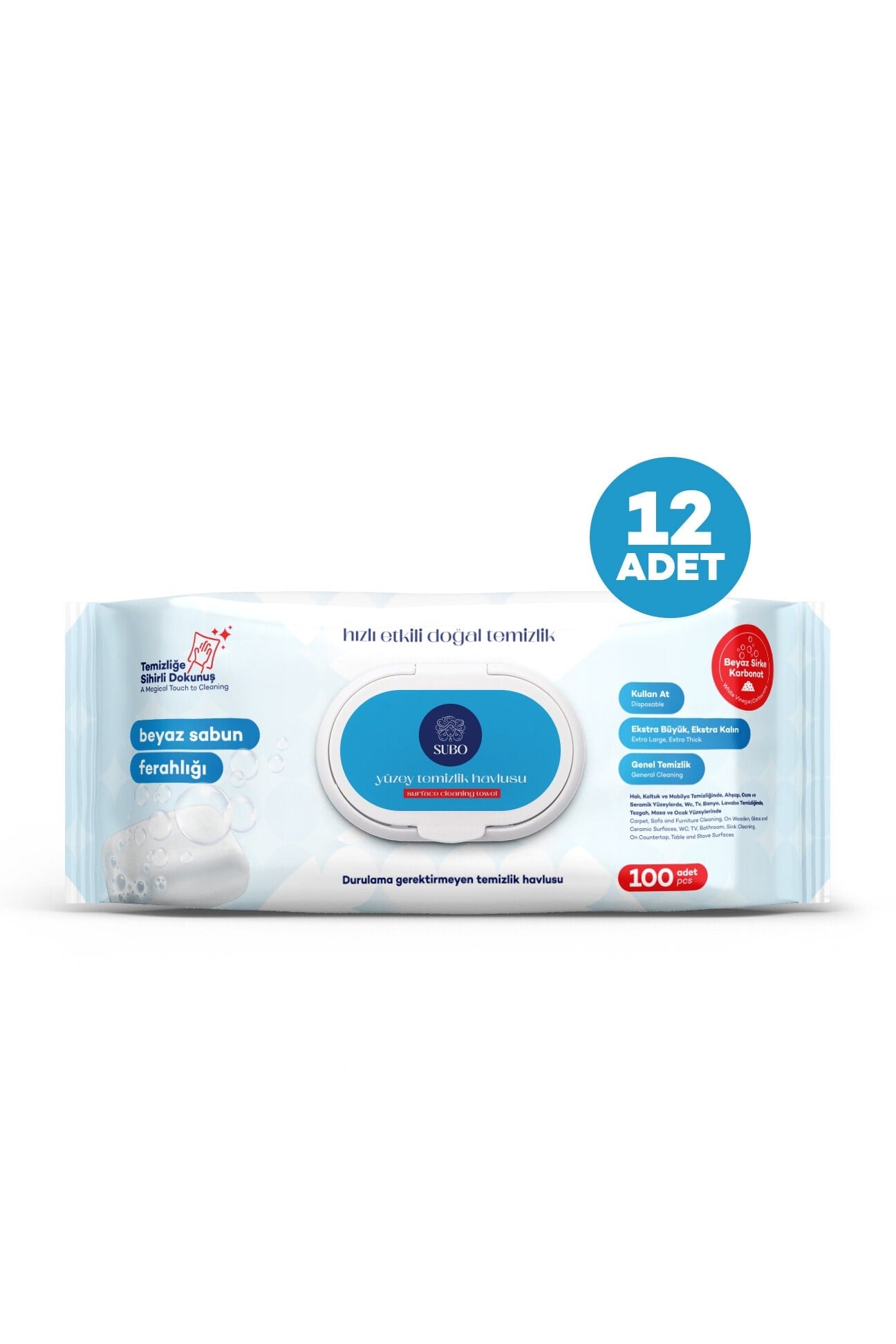 SUBO YÜZEY TEMİZLİK HAVLUSU 100 'LÜ  SABUN FERAHLIĞI 12X100