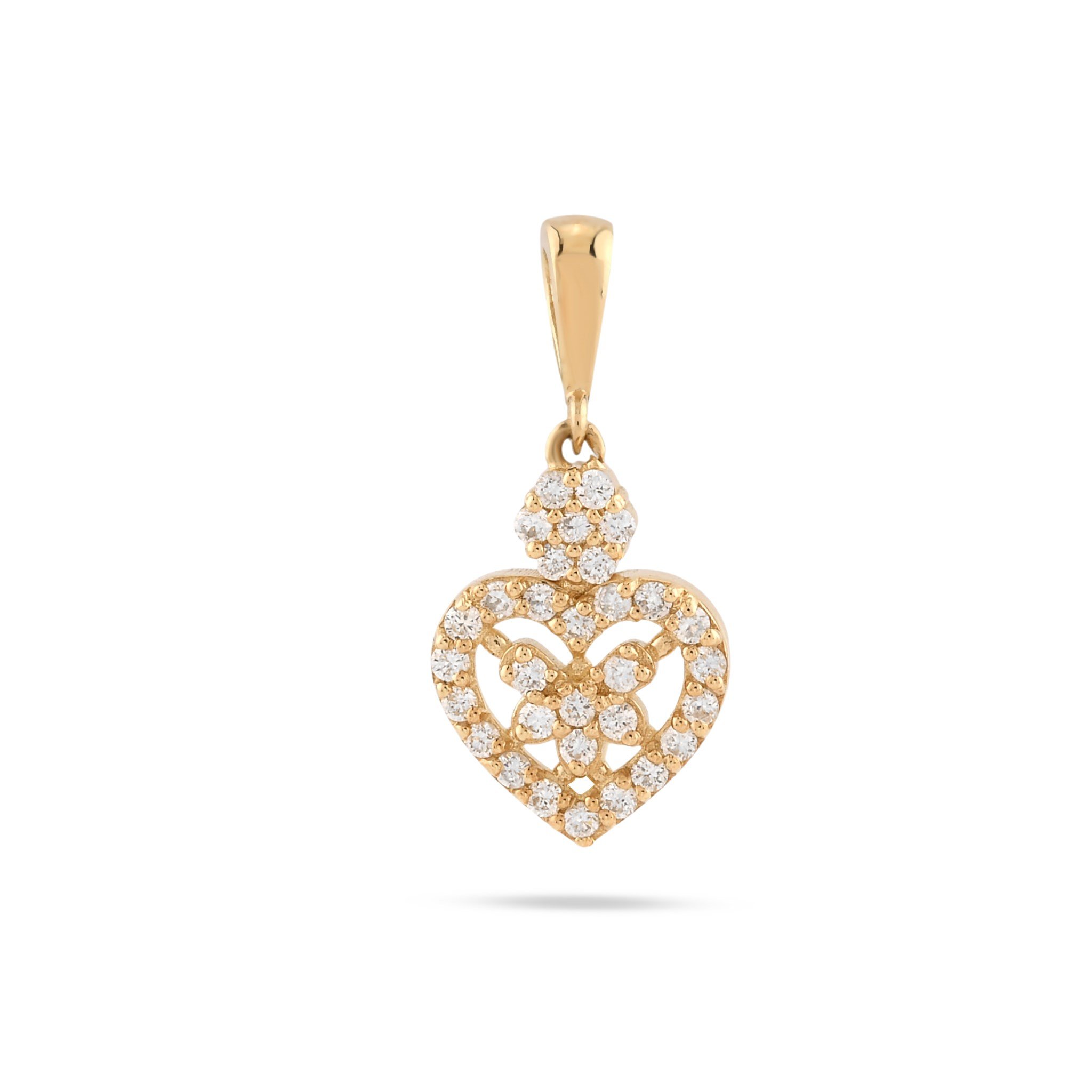 14 Ayar Altın Lab Pırlanta Kolye – Çiçek Detaylı Kalp, 0,18 ct