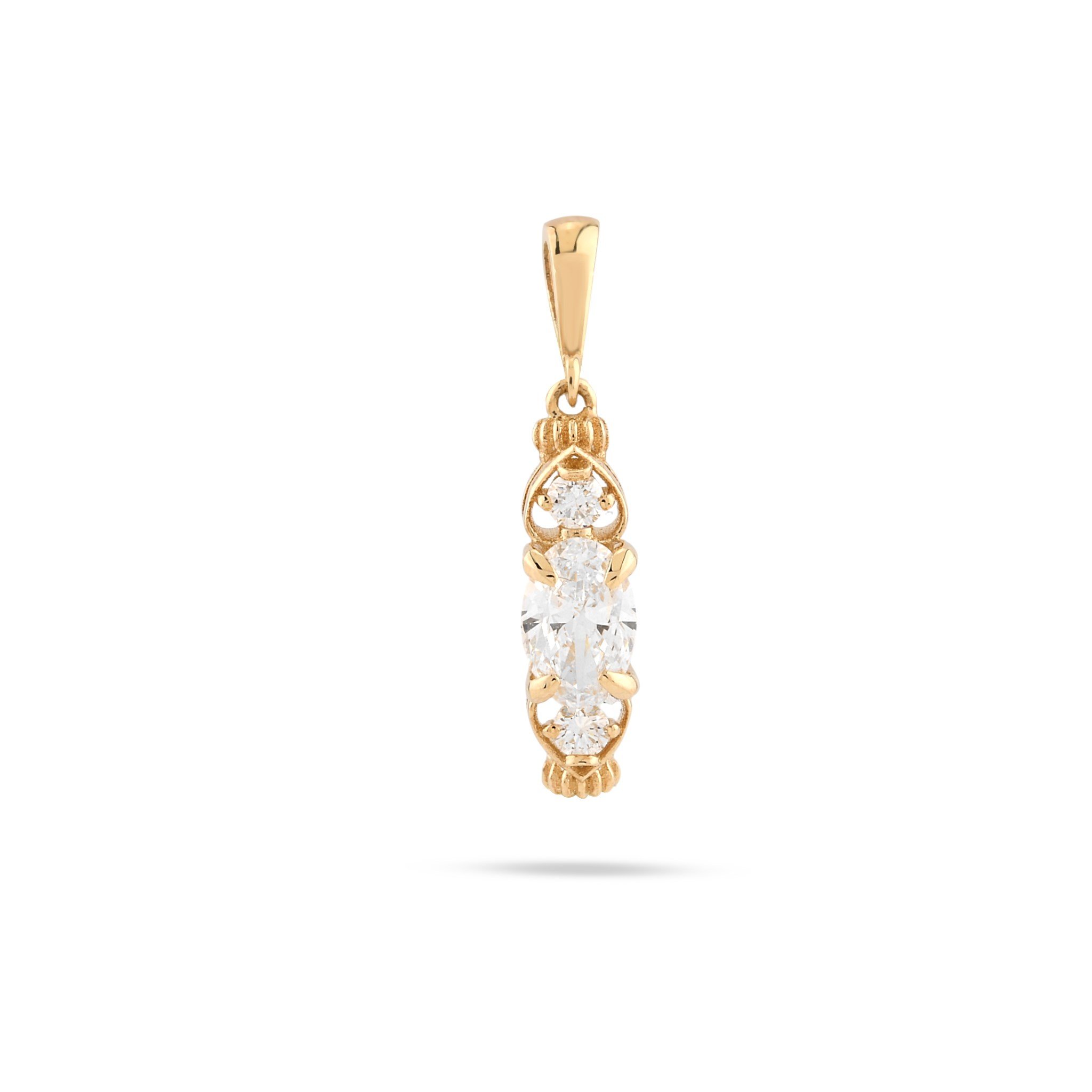 14 Ayar Altın Lab Pırlanta Kolye – Oval Üç Taş Vintage, 0,42 ct