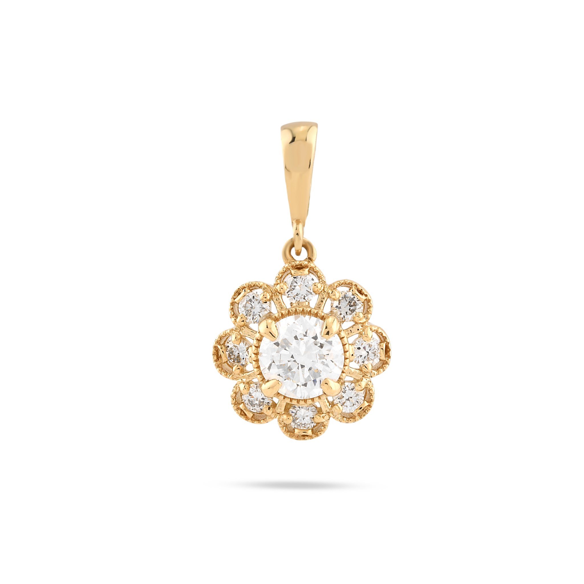 14 Ayar Altın Lab Pırlanta Kolye – Vintage Çiçek, 0,47 ct