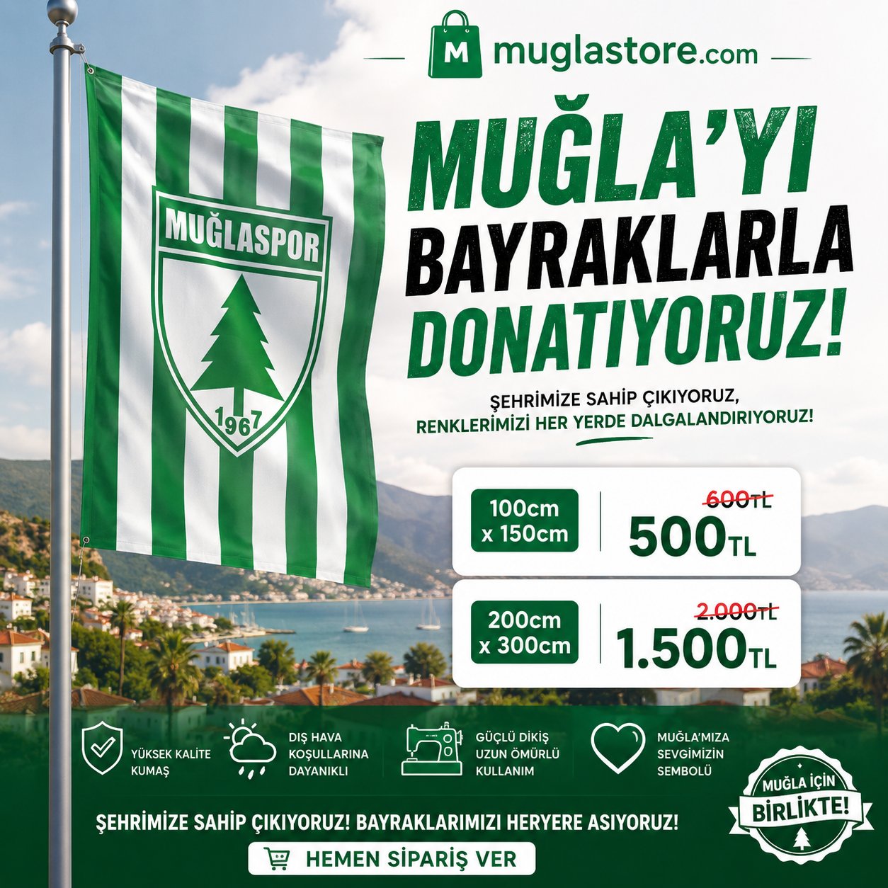 MUĞLASPOR BAYRAĞI 200X300CM