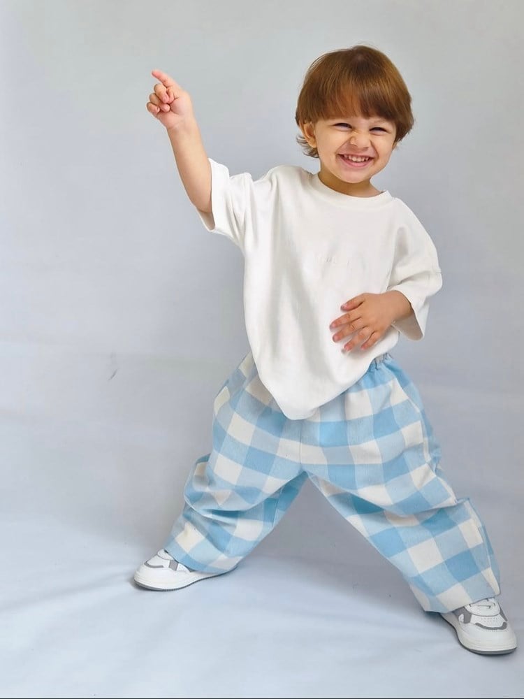 Mabi Joy Gingham Play Mavi Kareli Pantolon