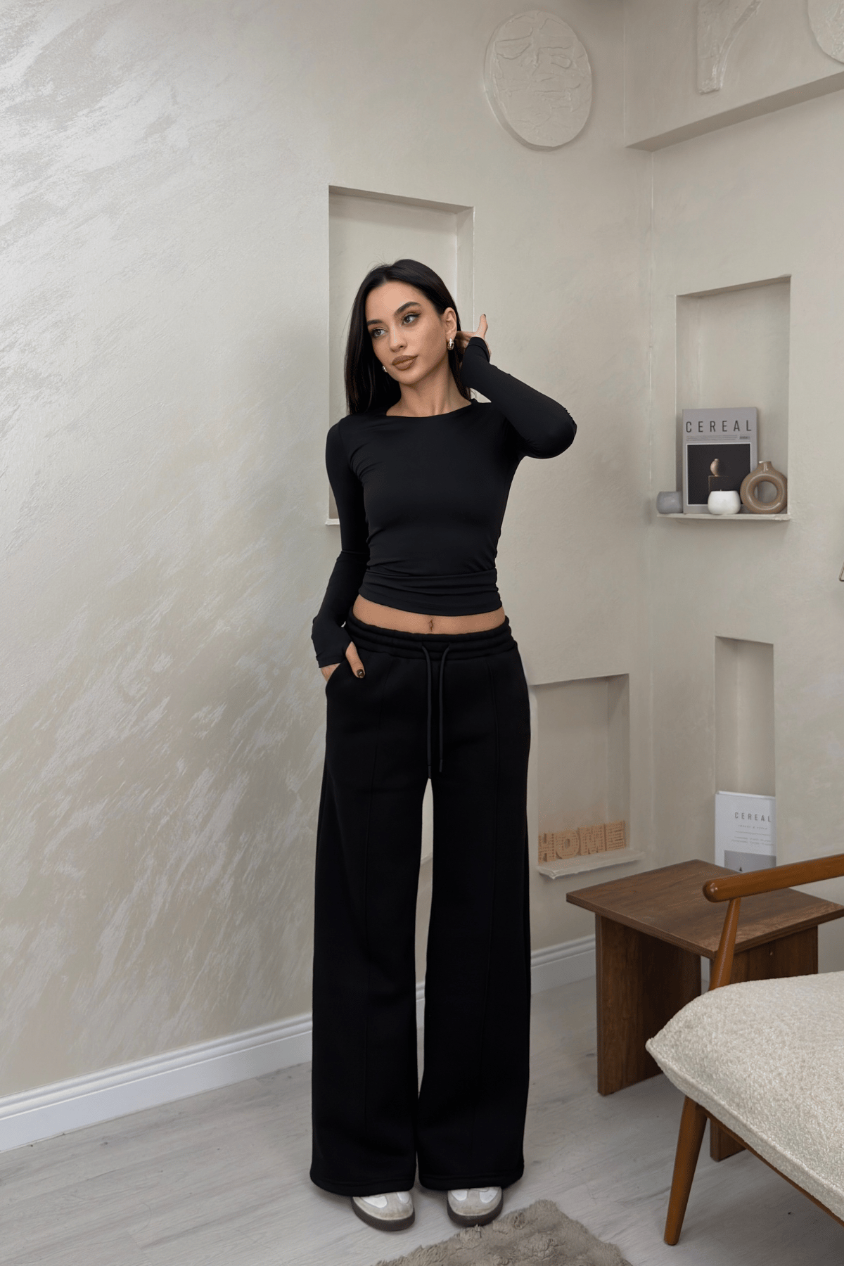 Celeste Siyah Renkli Bol Paça Beli Lastikli Kadın Eşofman Altı | miraylawear