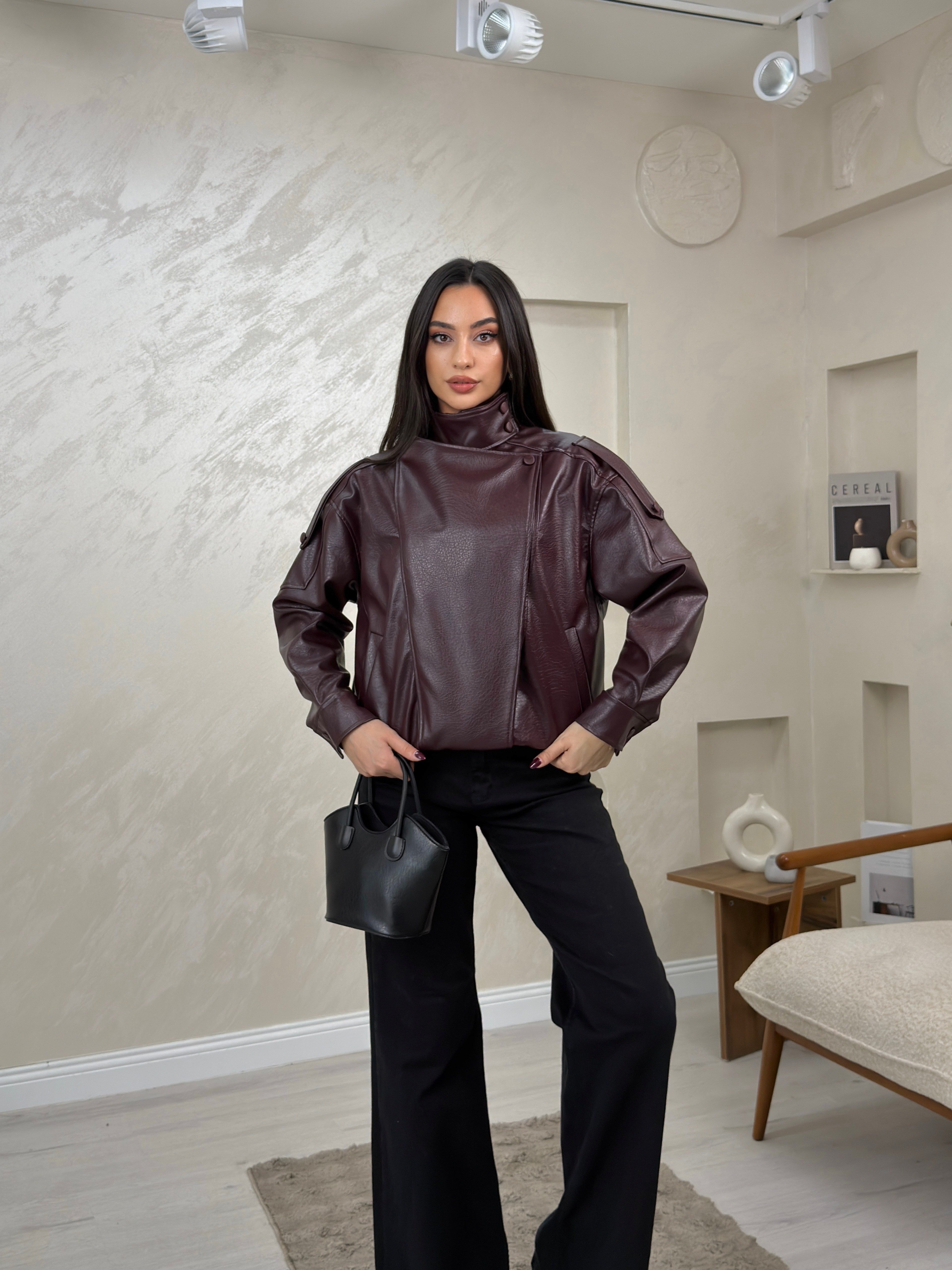 Grace Bordo Renkli Biker Kadın Ceket | miraylawear