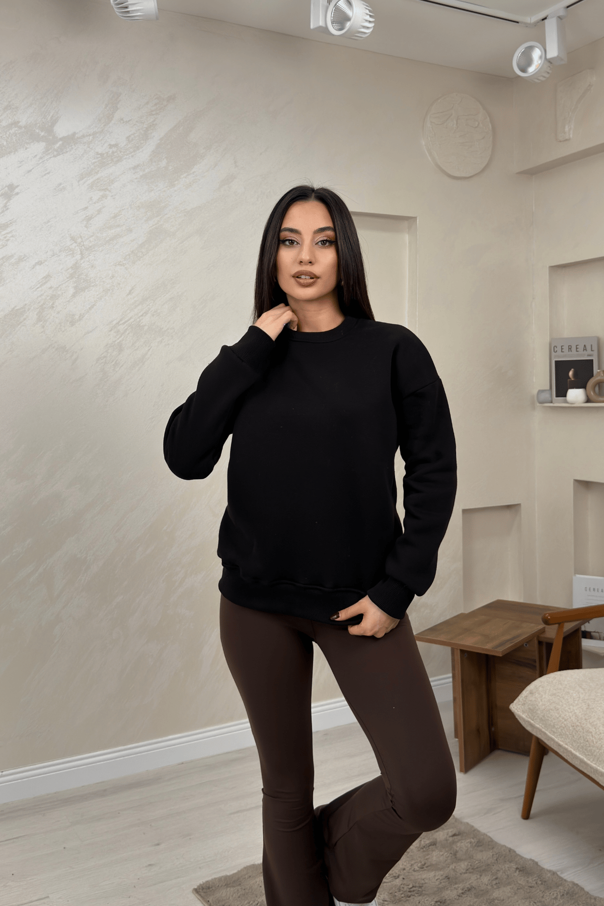 Willow Siyah Renkli Yuvarlak Yaka Kadın Sweatshirt | miraylawear