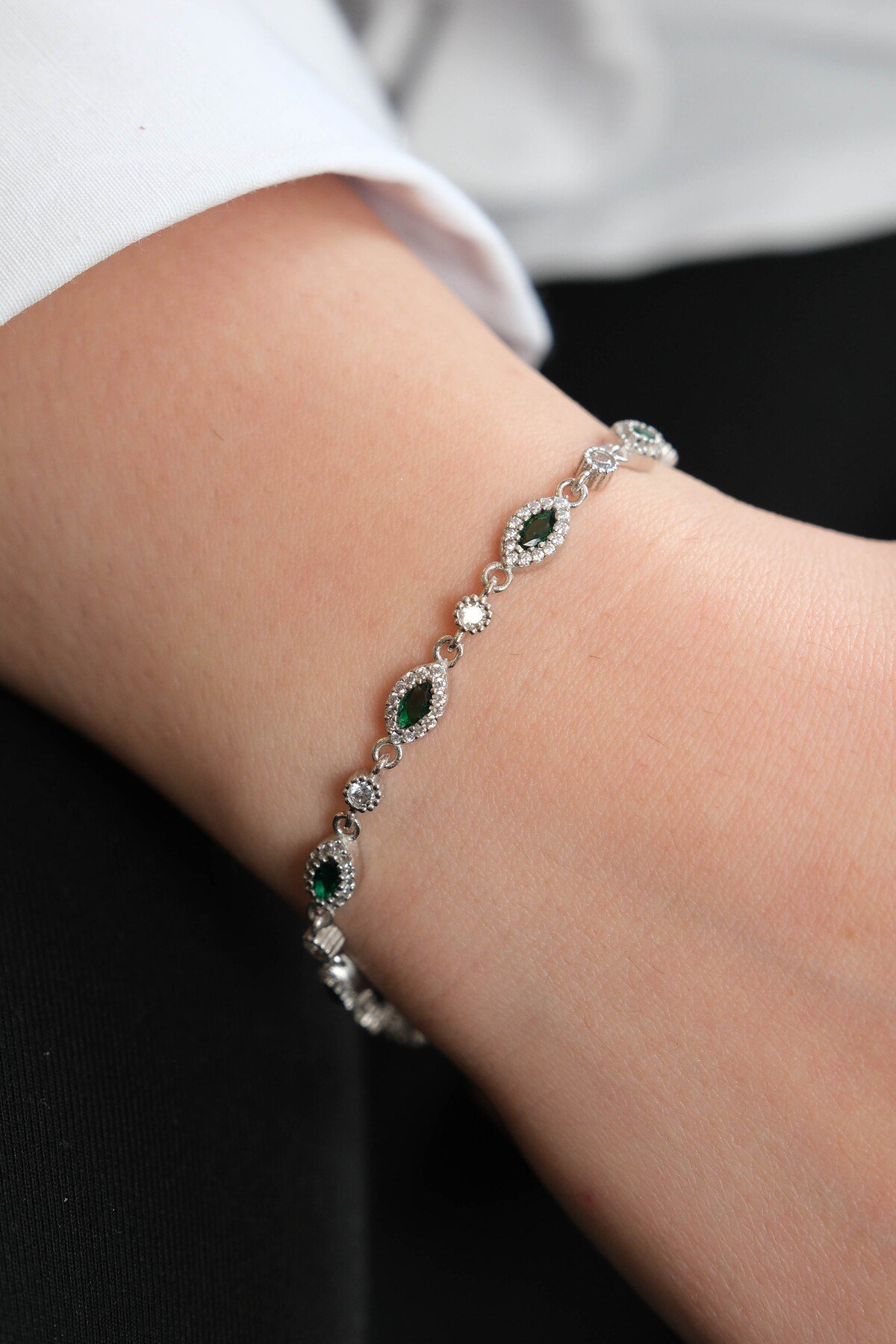 925 Ayar Gümüş Yeşil Tamtur Kadın Gümüş Bileklik (17+3CM)