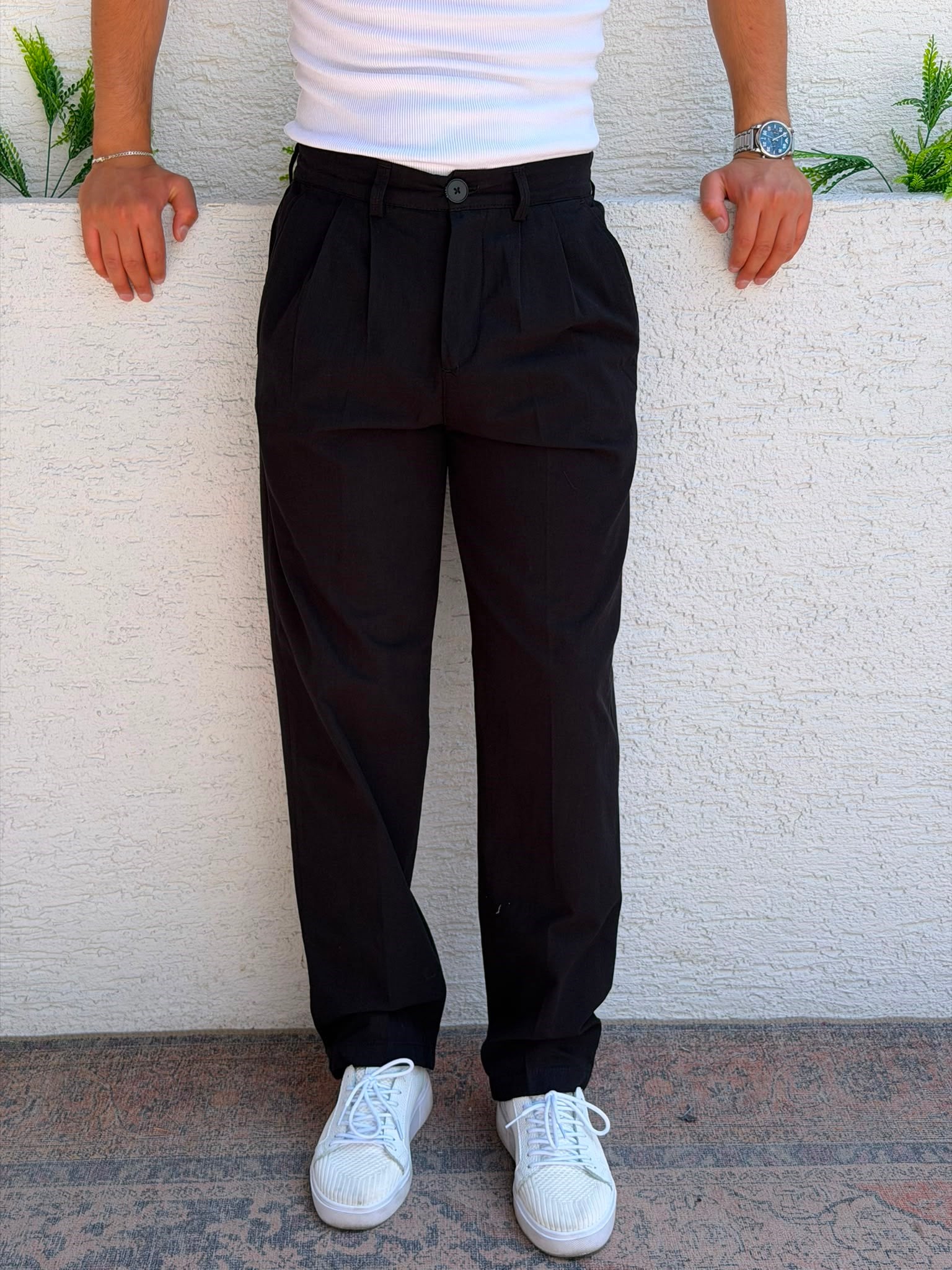 GİESTO FRESH KETEN PİLİLİ PANTOLON SİYAH