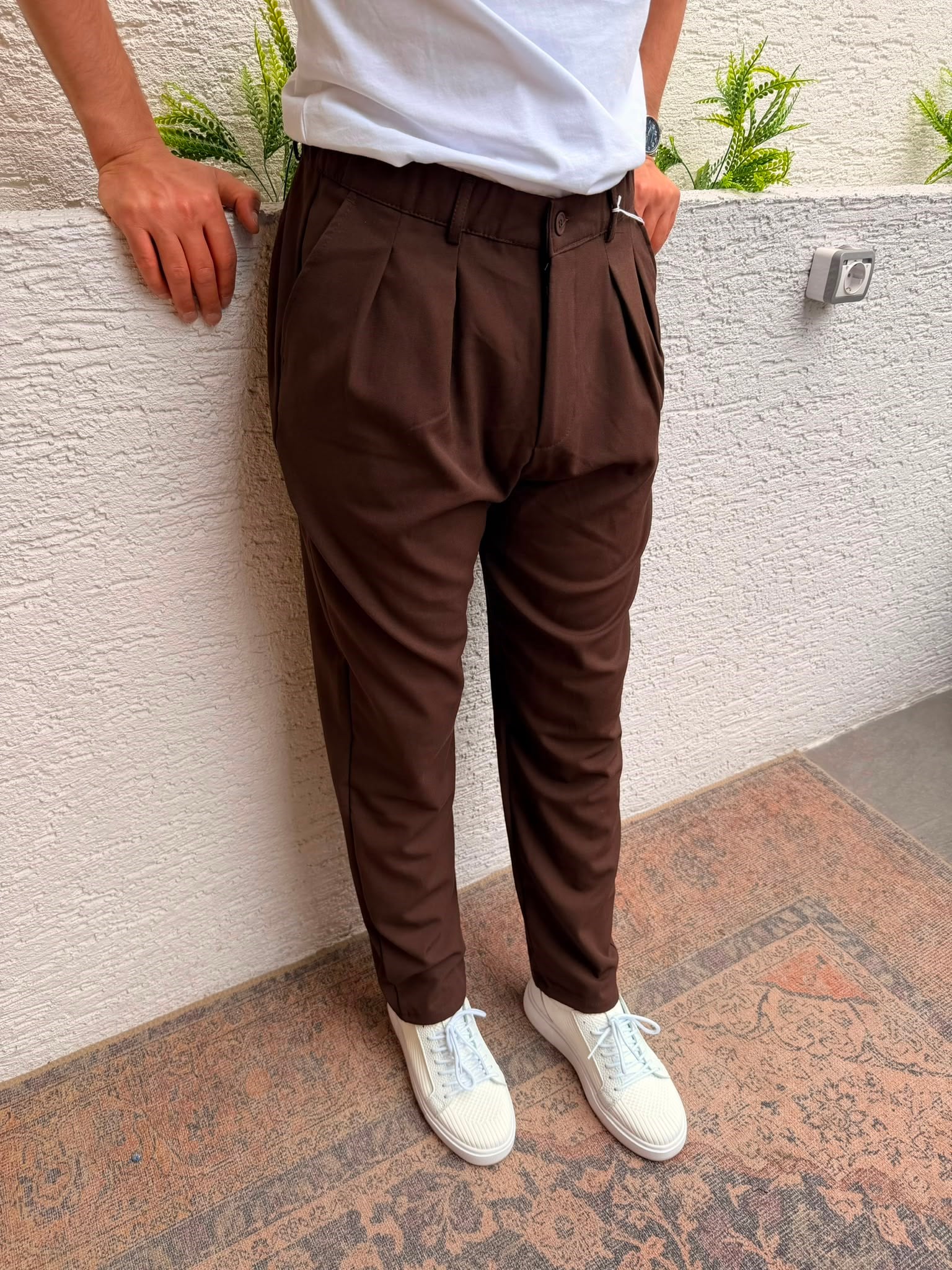 KAHVERENGİ WE11 BAGGY PERDE DETAYLI KUMAŞ PANTOLON