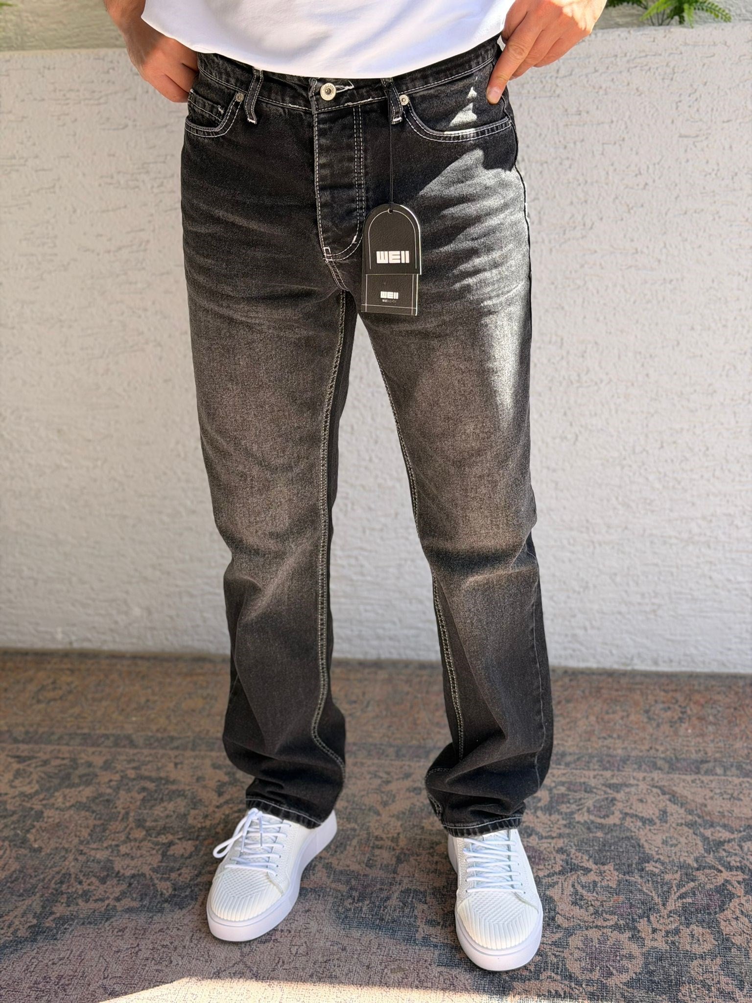 SİYAH FÜME WE11 BAGGY KOT PANTOLON