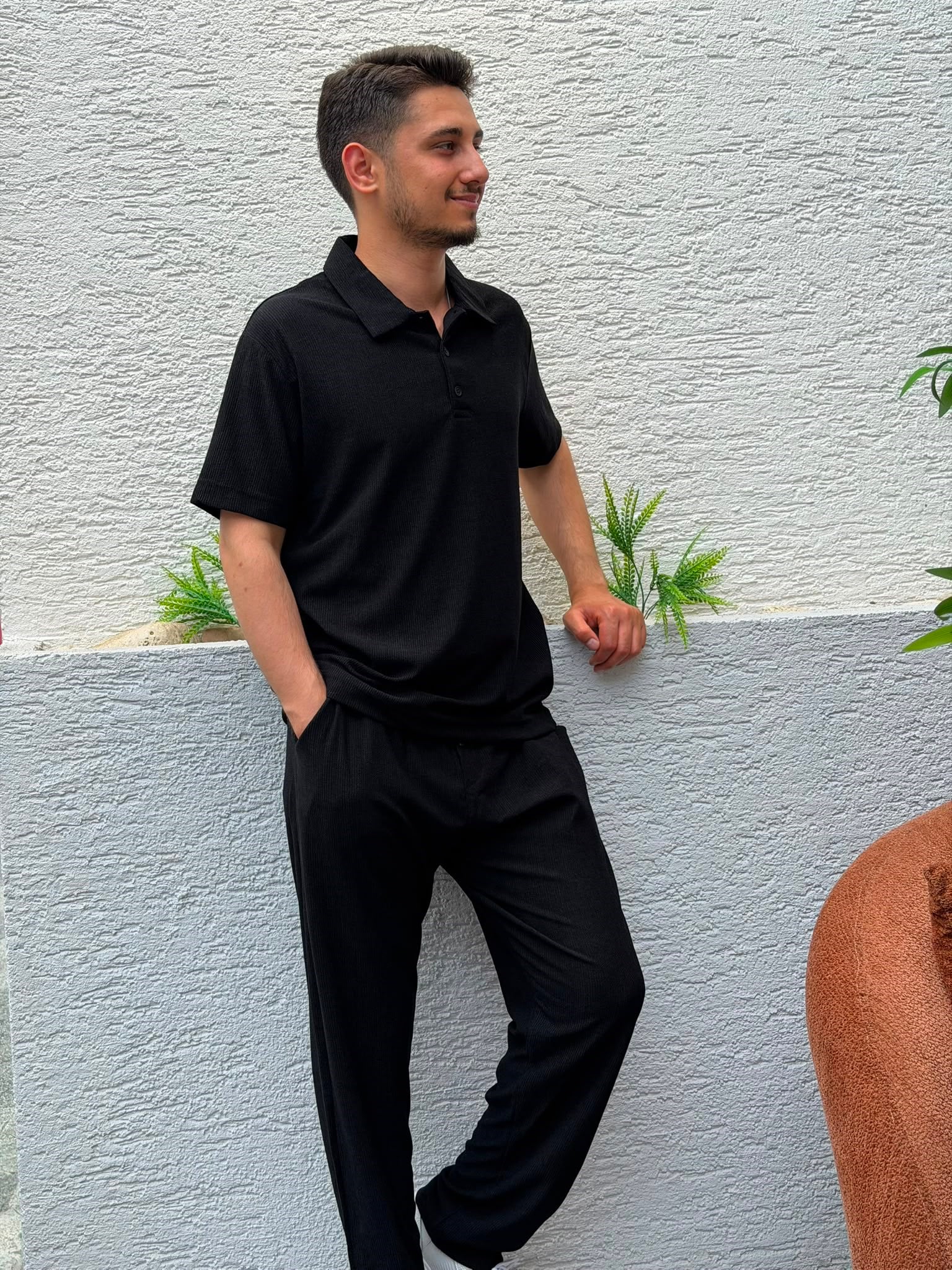 SİYAH MARRAKECH POLO YAKA FİTİLLİ TAKIM