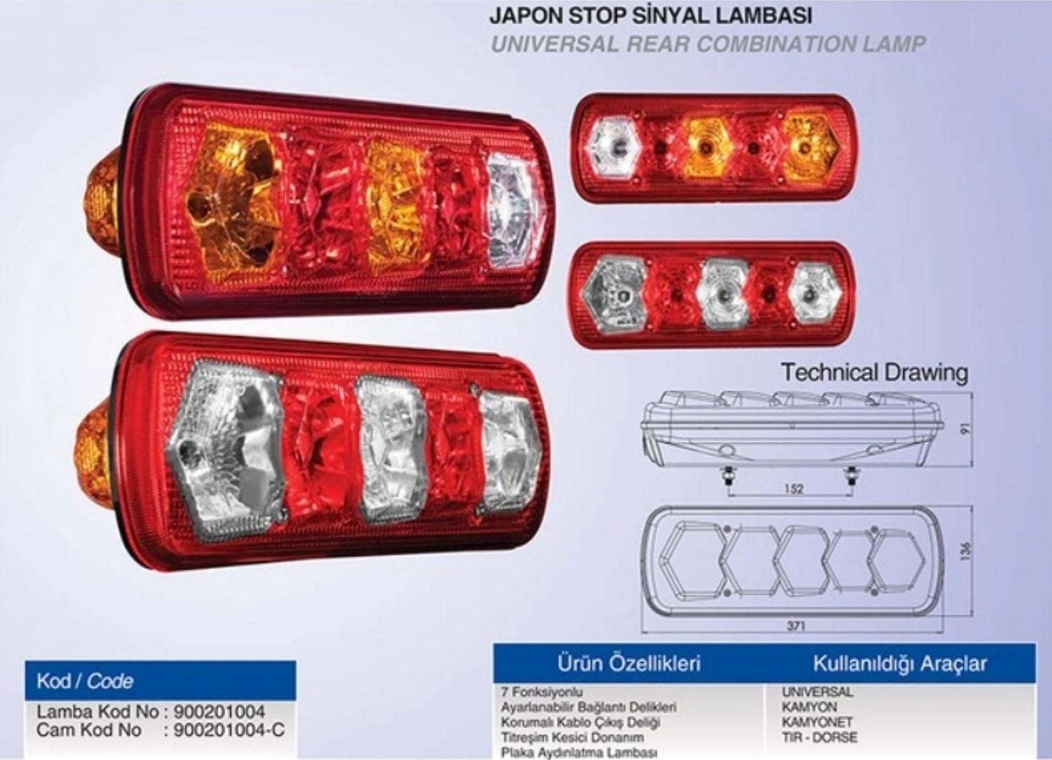 Japon Stop Lamba Camı Beyaz-kırmızı