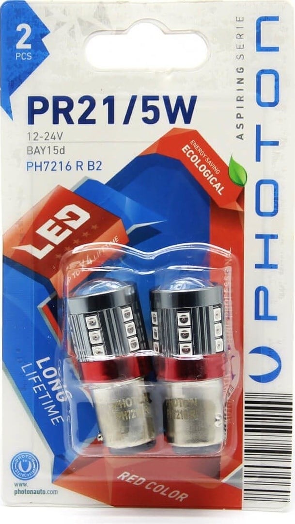 Photon P21/5w Bay15d 12-24v Led Ampul - Kırmızı Red - İkili Blister Ph7216 R B2