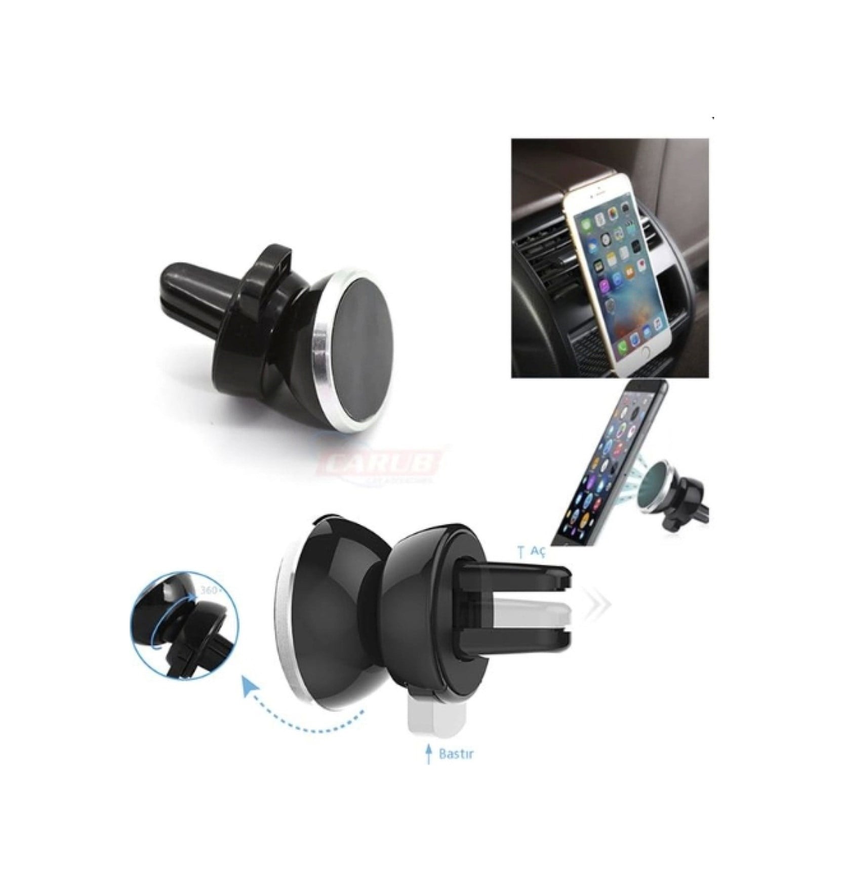 Telefon Tutucu Mıknatıslı Havalandırma Silver Siyah