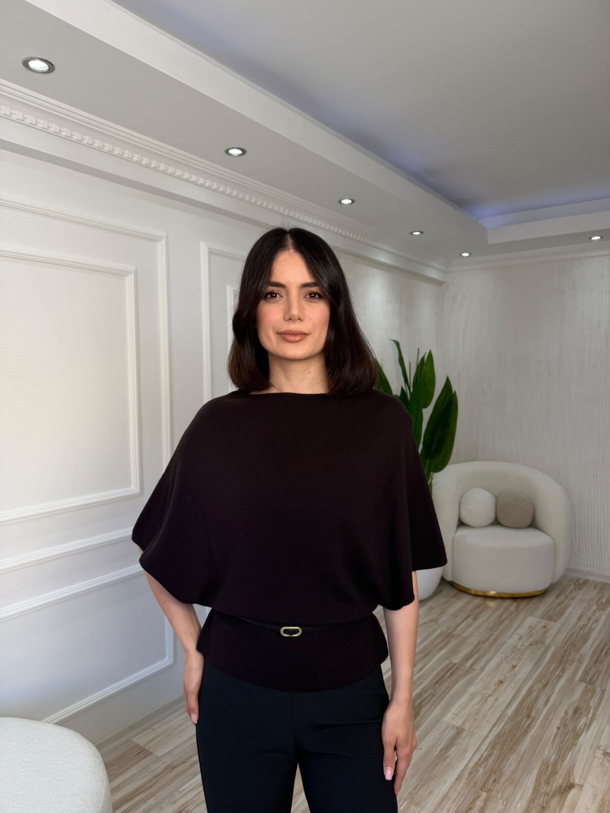 25-2KB0724 - 10838 DİLVİN KAYIK YAKA YARASA KOL KAZAK - KOYU KAHVE
