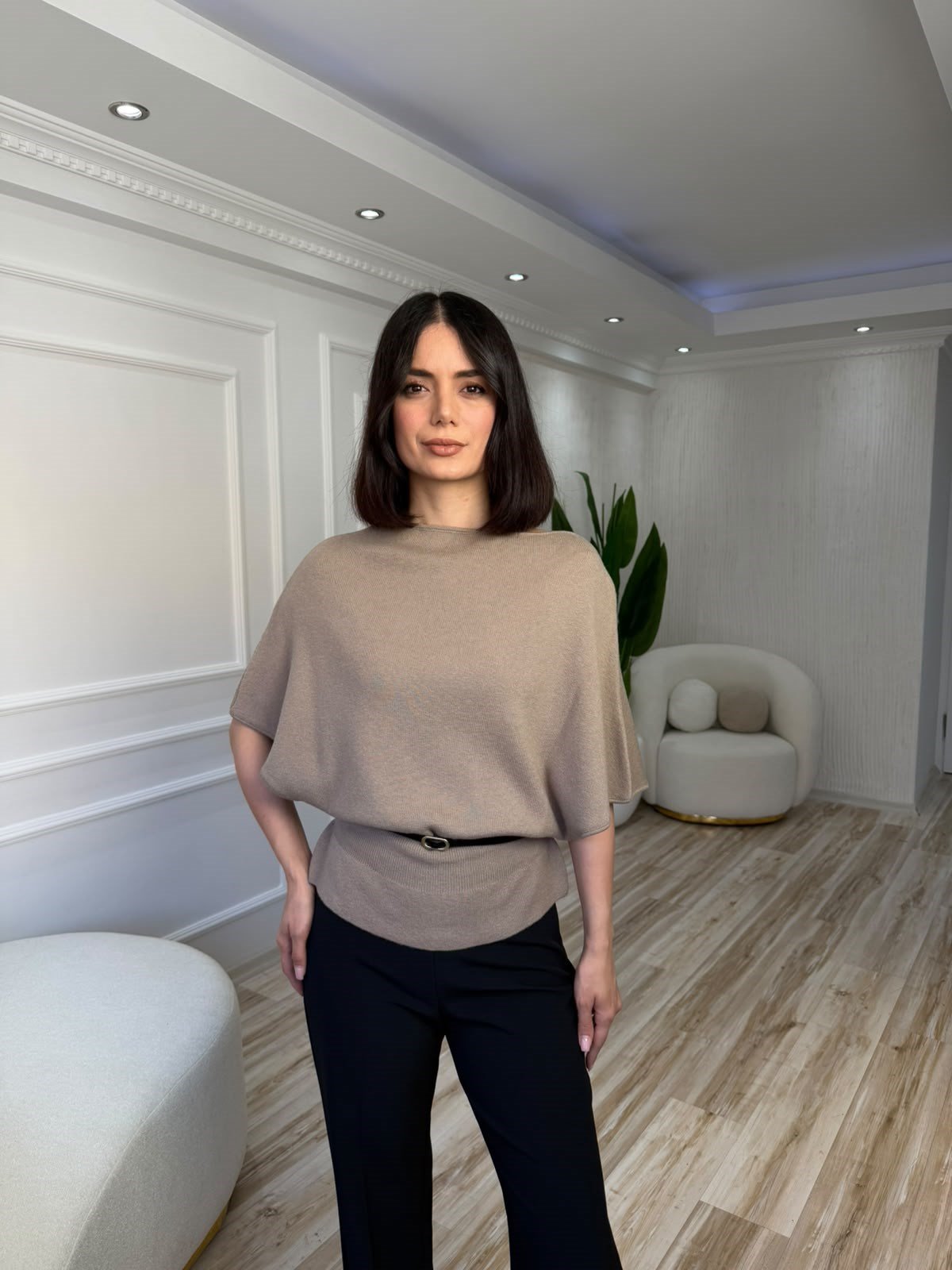 25-2KB0724 - 10838 DİLVİN KAYIK YAKA YARASA KOL KAZAK - KOYU VİZON