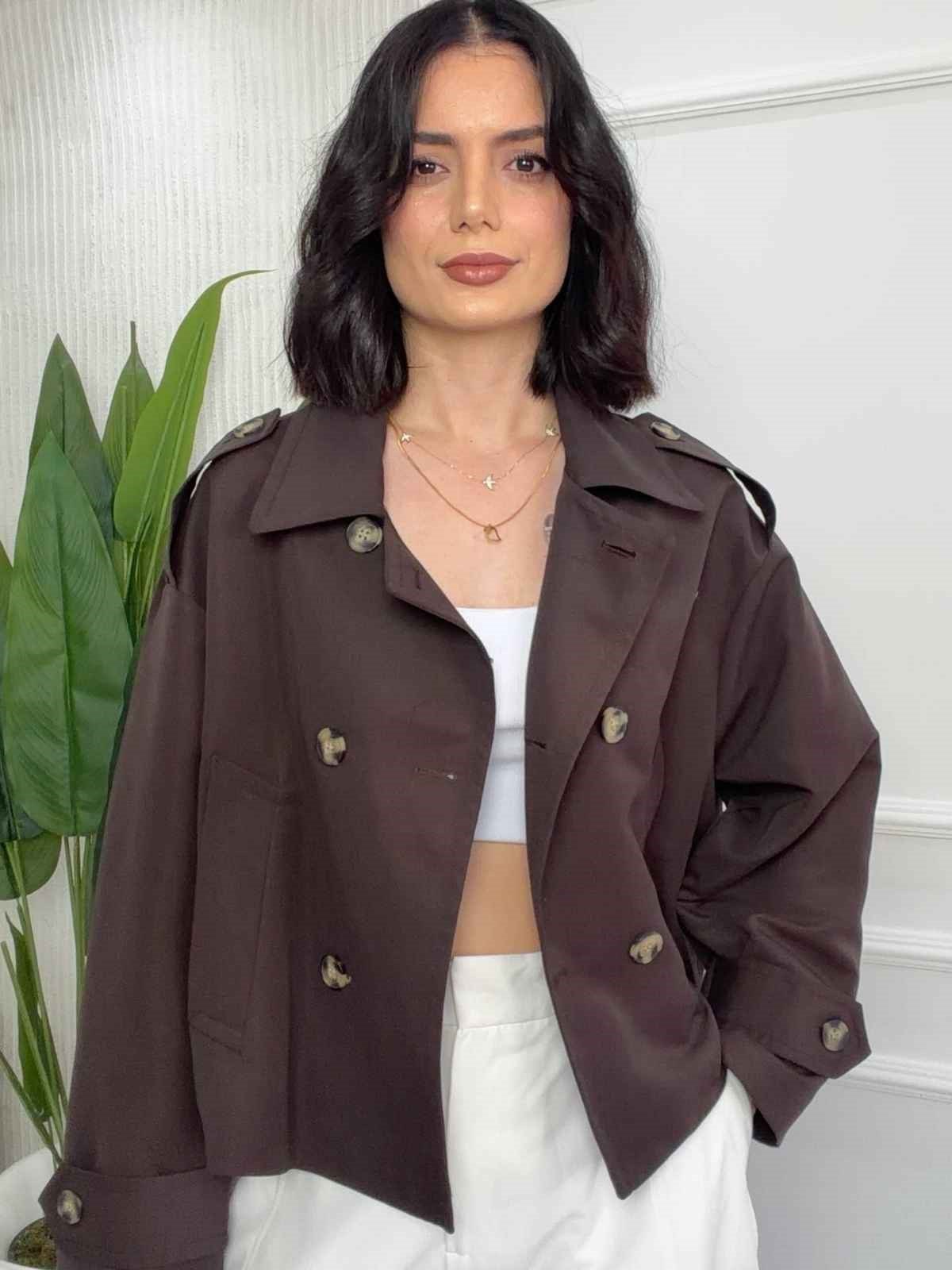 26-2KB0051 - 2811 QUZU CROP DETAYLI TRENÇKOT - KAHVE