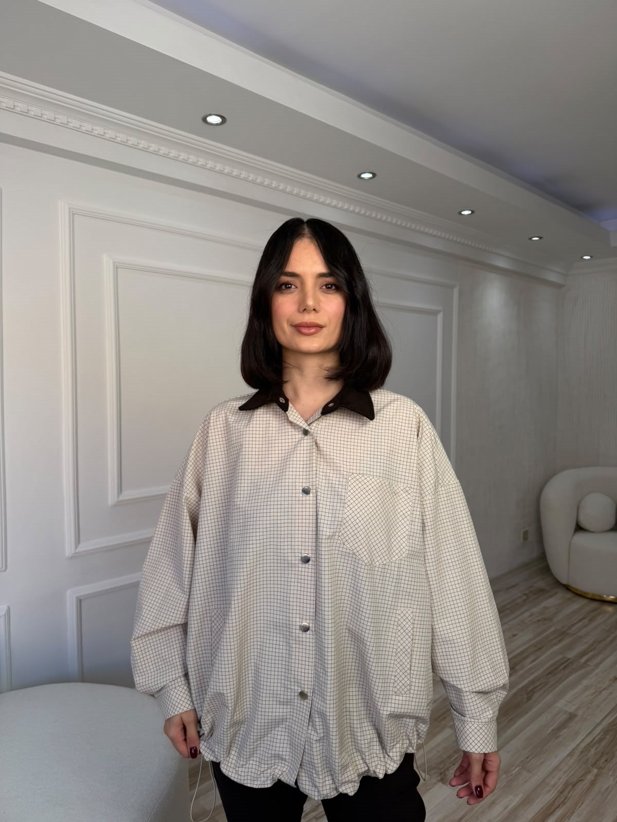 26-2KB0225 - 9817 MİSS PERRY YAKAK KADİFE TRENÇKOT - TAŞ
