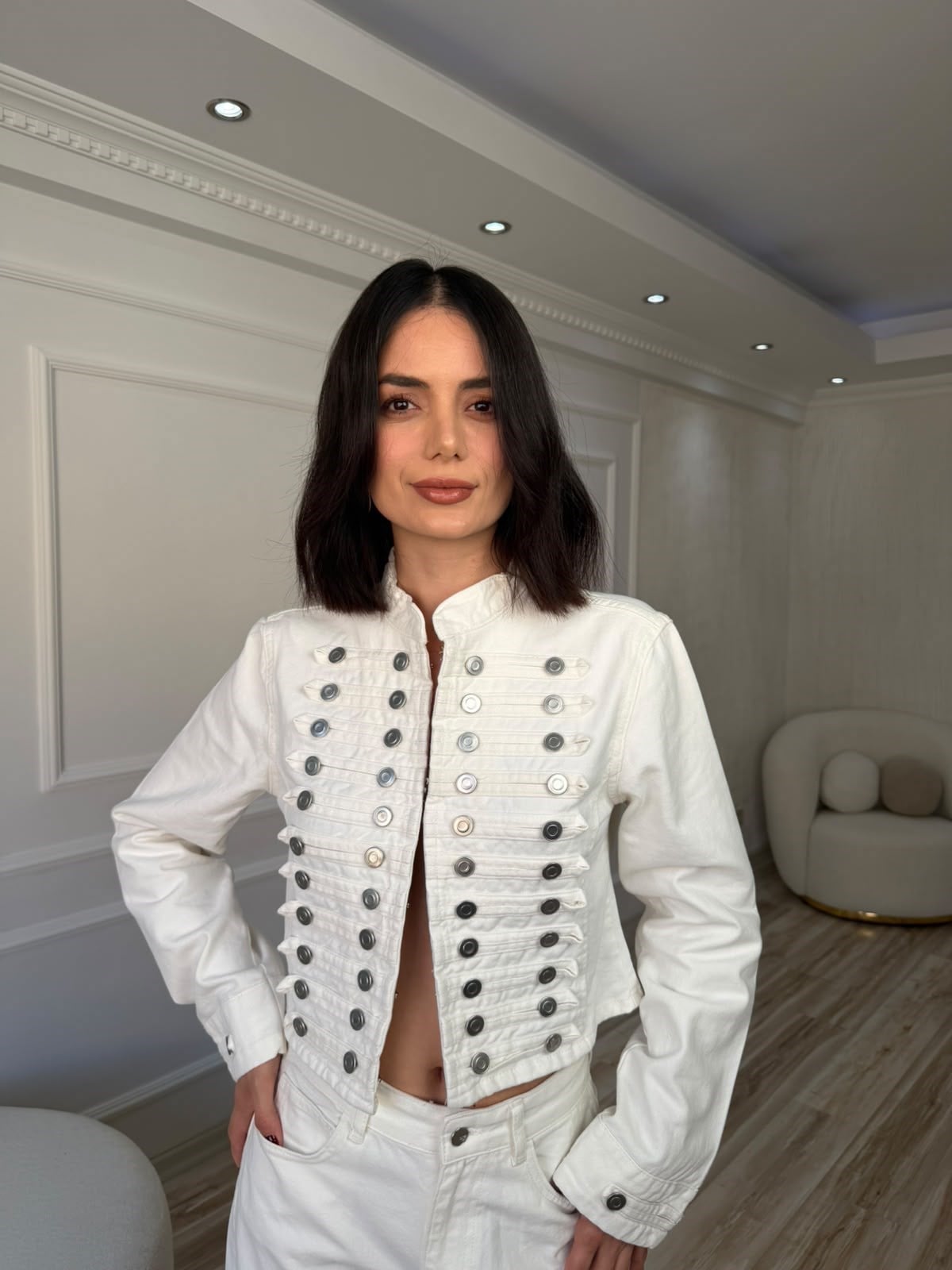 26-2KB0285 - 2826 QUZU DÜĞME DETAYLI CEKET - EKRU