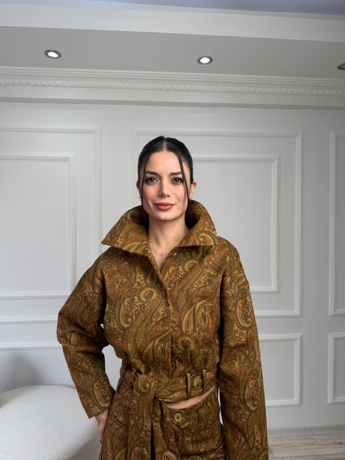 Kuşaklı Kısa Gabardin Ceket - ŞALDESEN