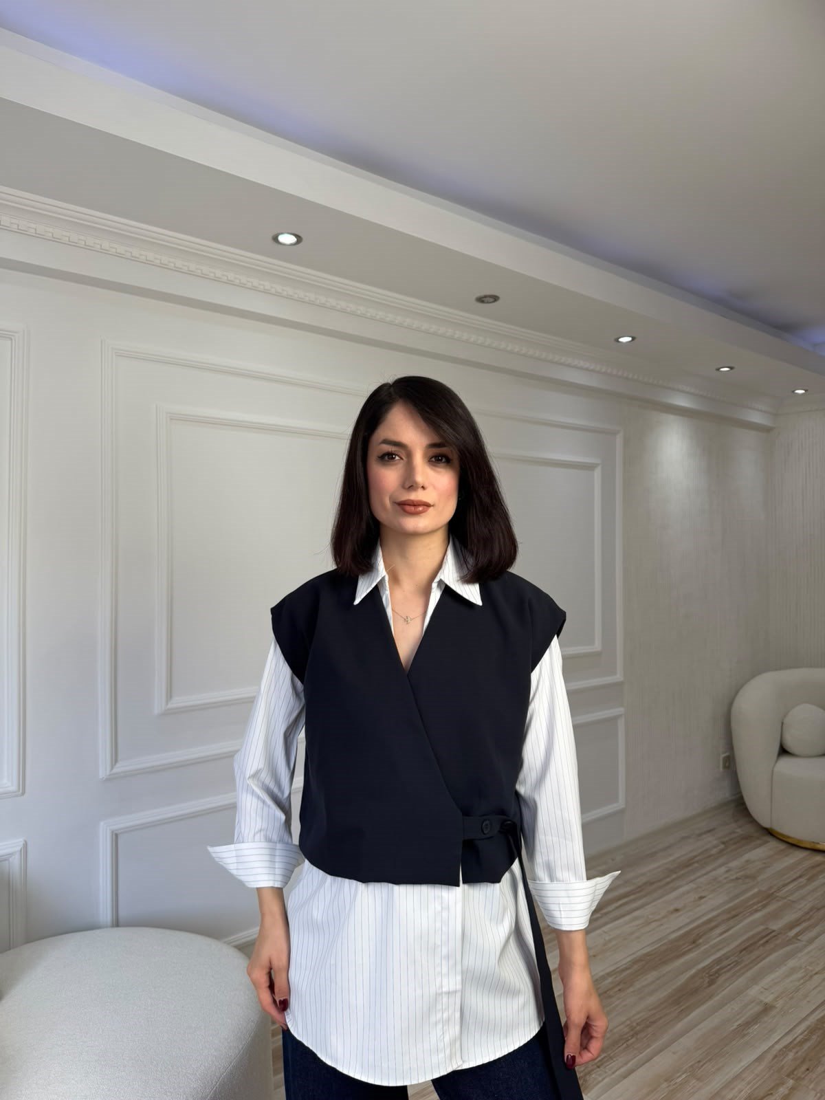 Yelek Görünümlü Çizgili Gömlek - LACİ