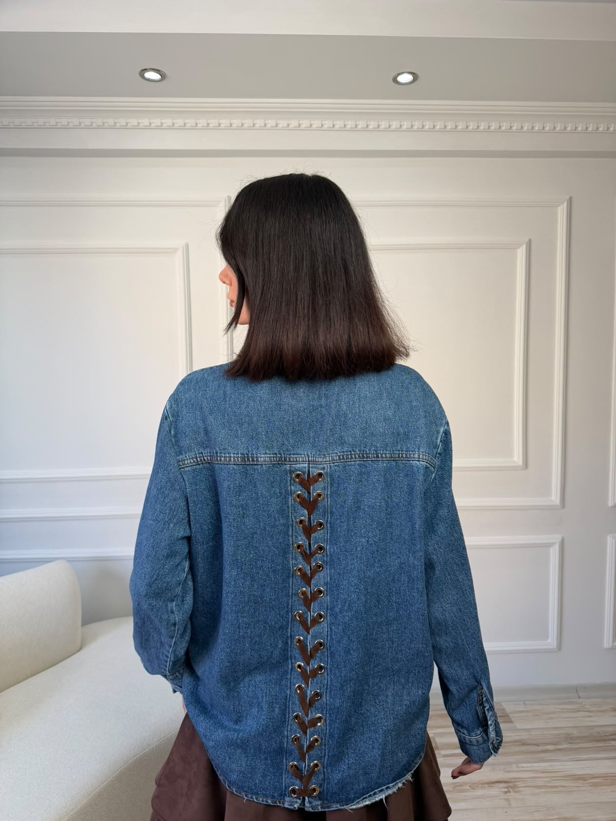Bağcık Detaylı Oversize Denim Gömlek - LACİ