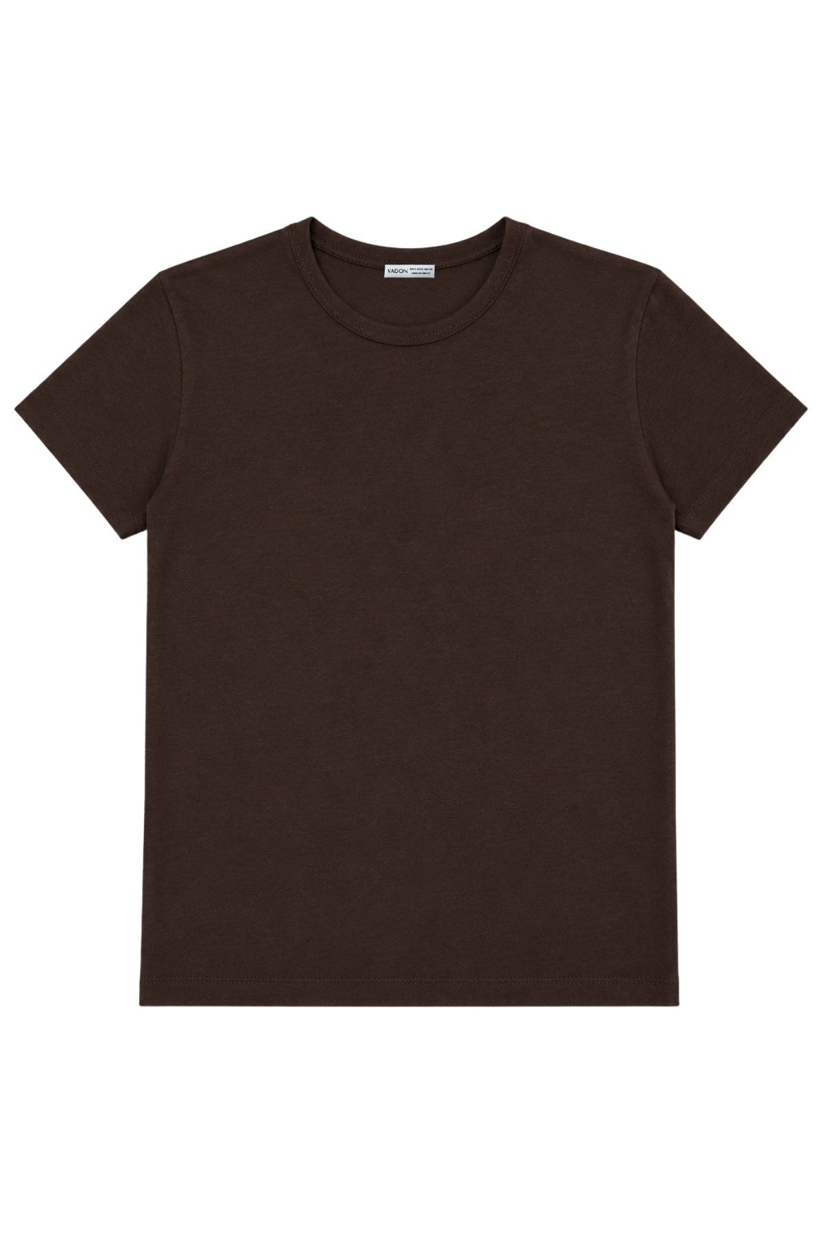 1003 Kadın Pamuklu Slim Fit Bisiklet Yaka Yumuşak Dokulu Basic T-Shirt Kahverengi · 2