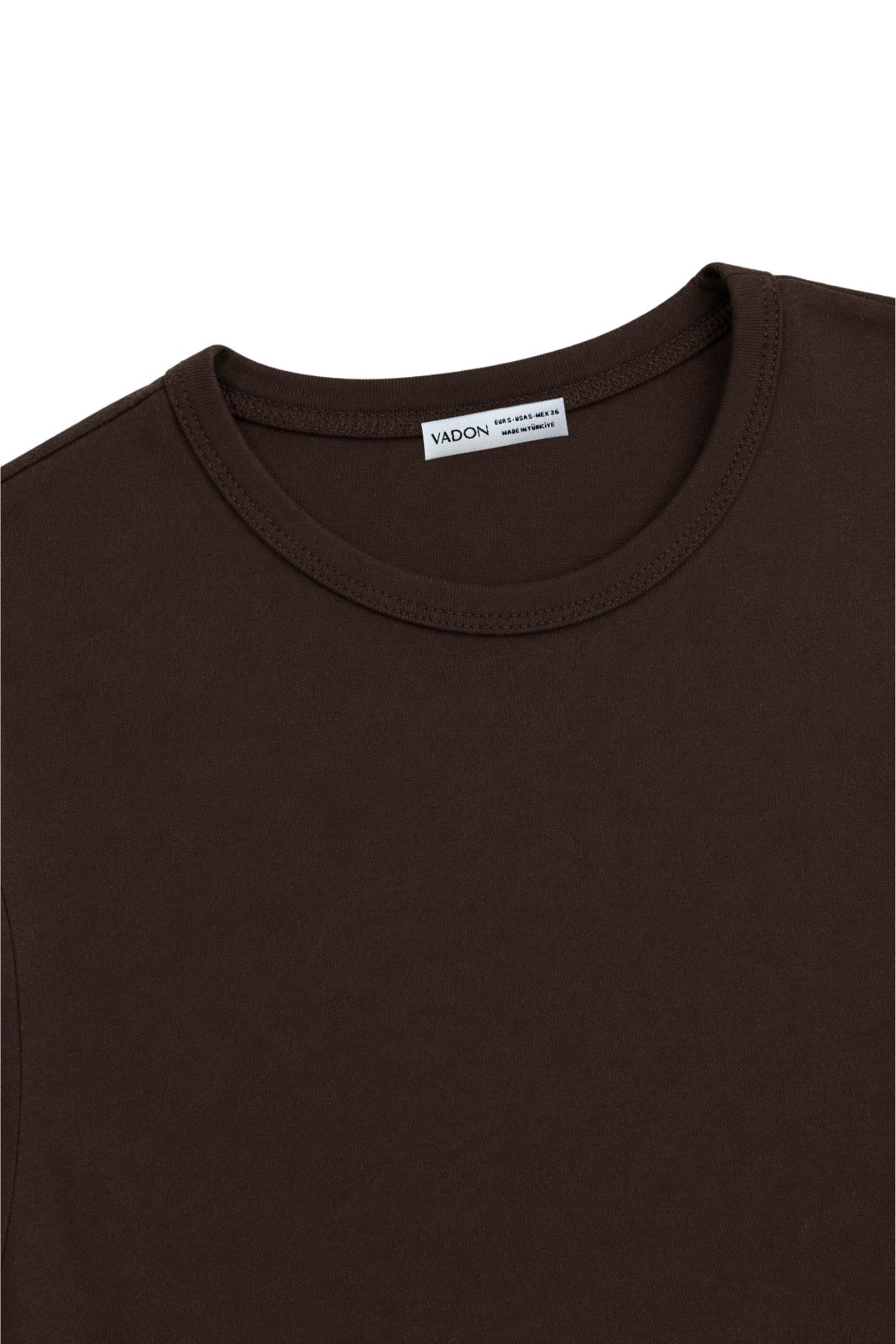 1003 Kadın Pamuklu Slim Fit Bisiklet Yaka Yumuşak Dokulu Basic T-Shirt Kahverengi · 3