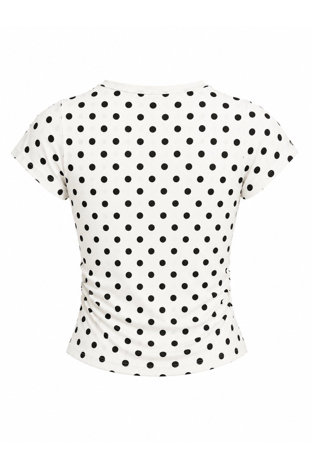 1004 Kadın Pamuklu Kare Yaka Puantiyeli Yan Büzgü Detaylı Crop T-Shirt Bluz Beyaz · 4