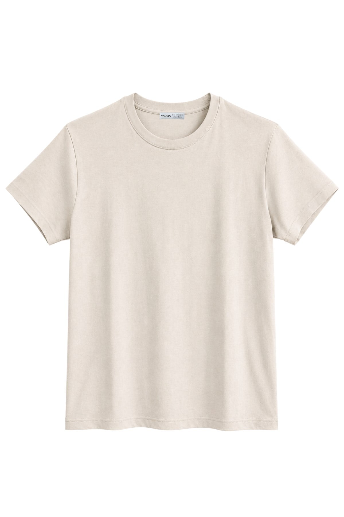 1009 Kadın Pamuklu Regular Fit Bisiklet Yaka Yumuşak Dokulu Kısa Kollu Basic T-Shirt Taş