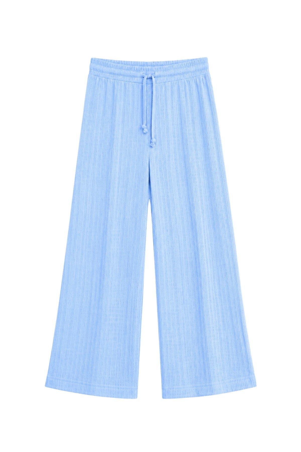 1010 Kadın Bürümcük Dokulu Halter Yaka Crop Atlet Bol Paça Pantolon Takım Bebe Mavi · 5