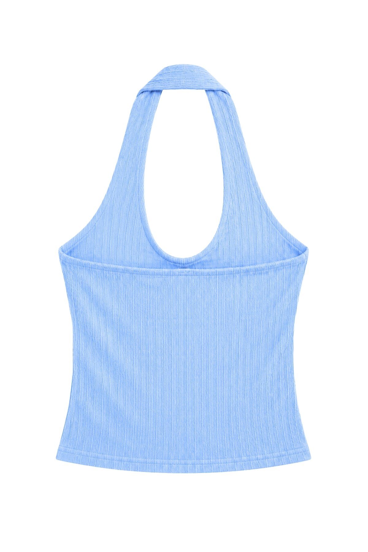 1010 Kadın Bürümcük Dokulu Halter Yaka Crop Atlet Bol Paça Pantolon Takım Bebe Mavi · 4