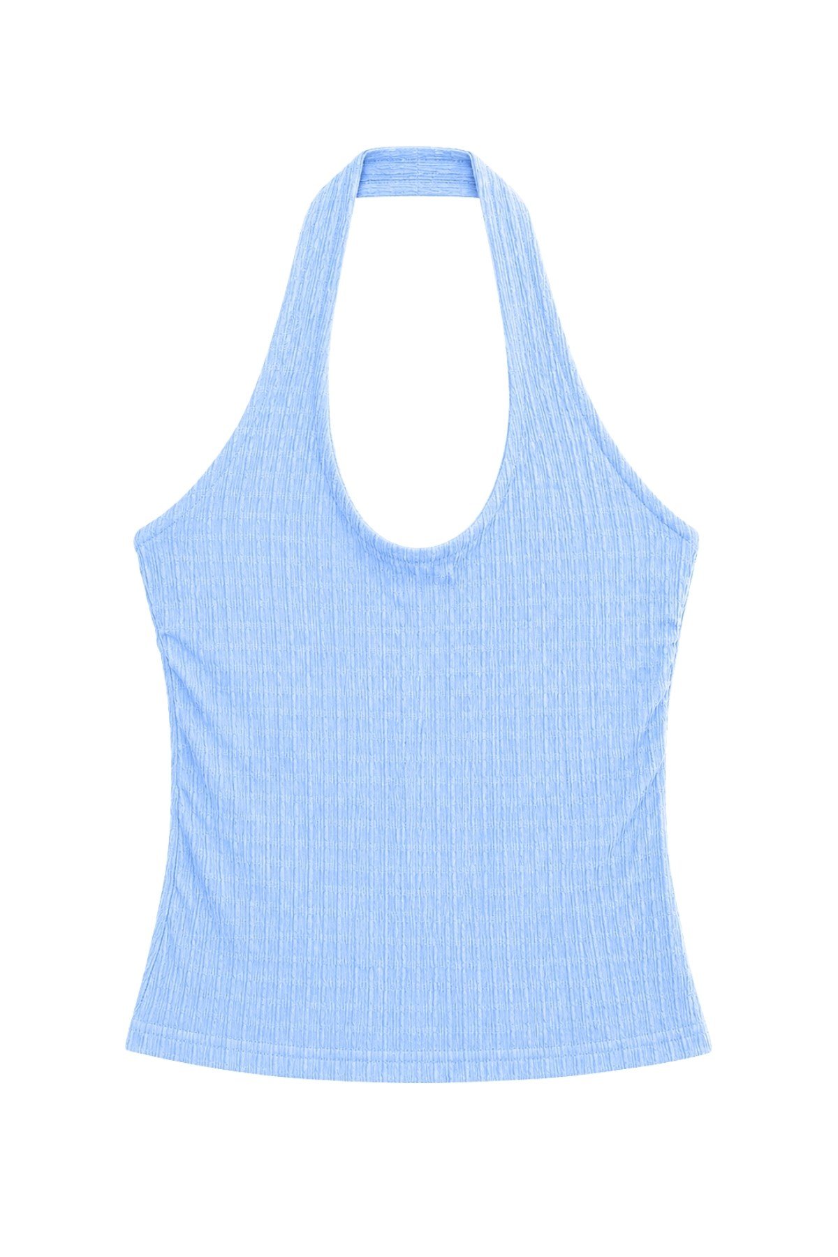 1010 Kadın Bürümcük Dokulu Halter Yaka Crop Atlet Bol Paça Pantolon Takım Bebe Mavi · 3