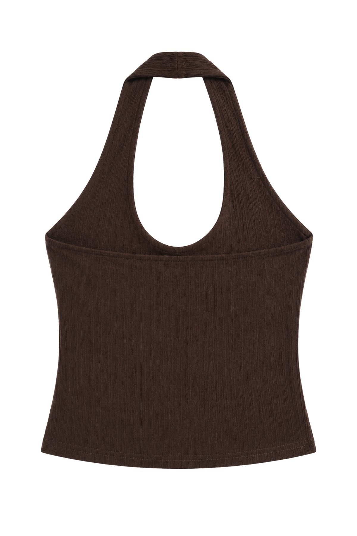 1010 Kadın Bürümcük Dokulu Halter Yaka Crop Atlet Bol Paça Pantolon Takım Kahverengi · 5